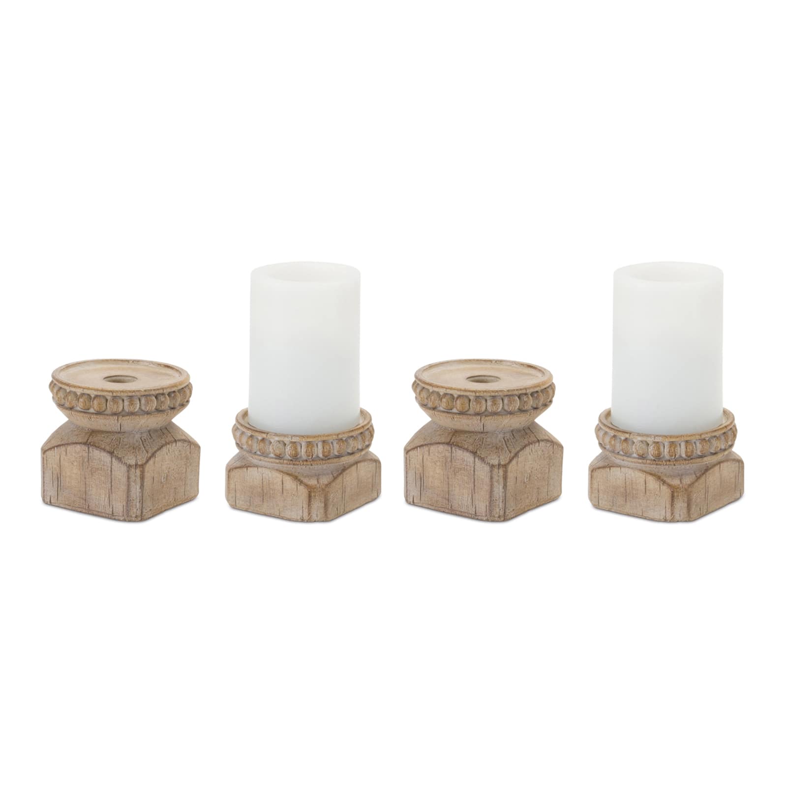 Beaded Wood Design Candle Holder Set, 3" & 4"