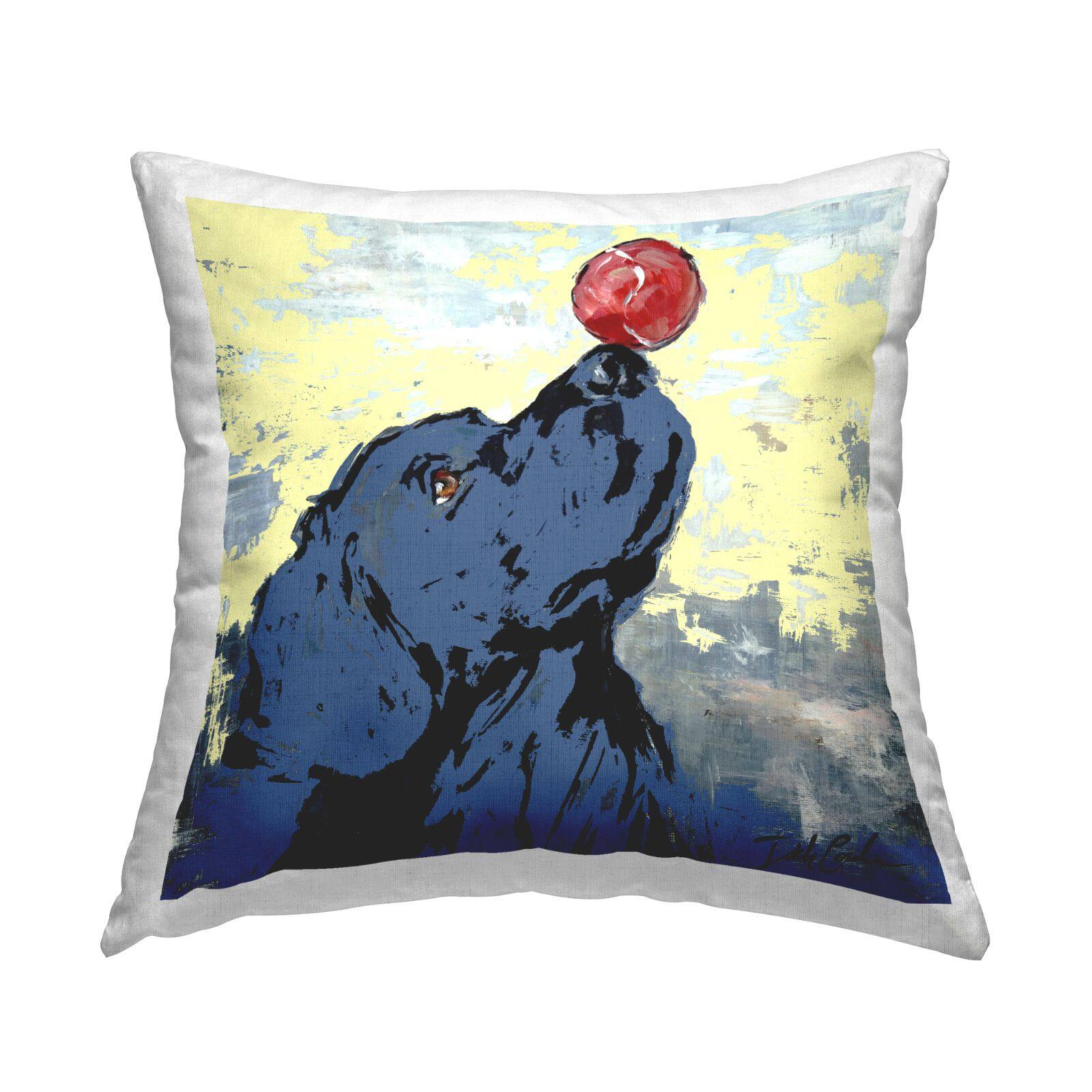 Stupell Industries Playful Blue Dog Balancing Red Ball Throw Pillow, 18" x 18"