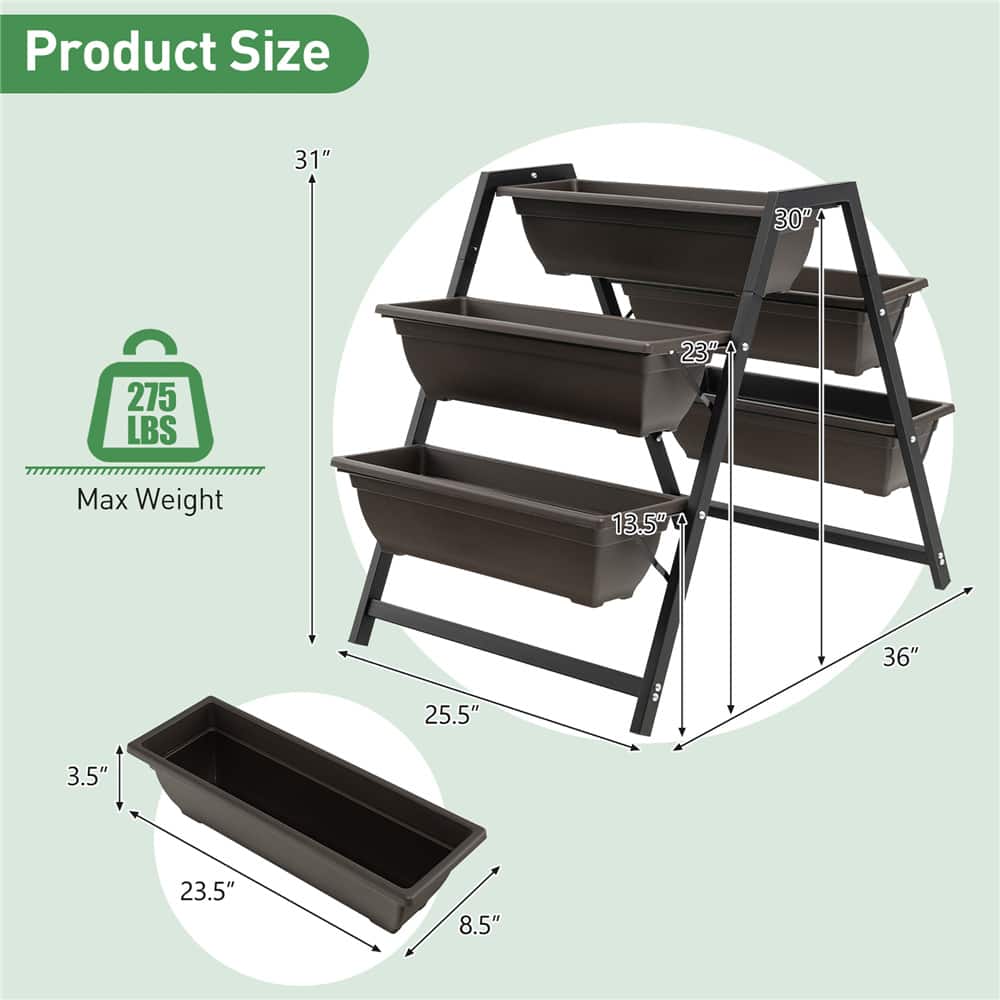 Costway 31" x 36" Raised Garden Bed 3-Tier Vertical Planter with Plant Boxes