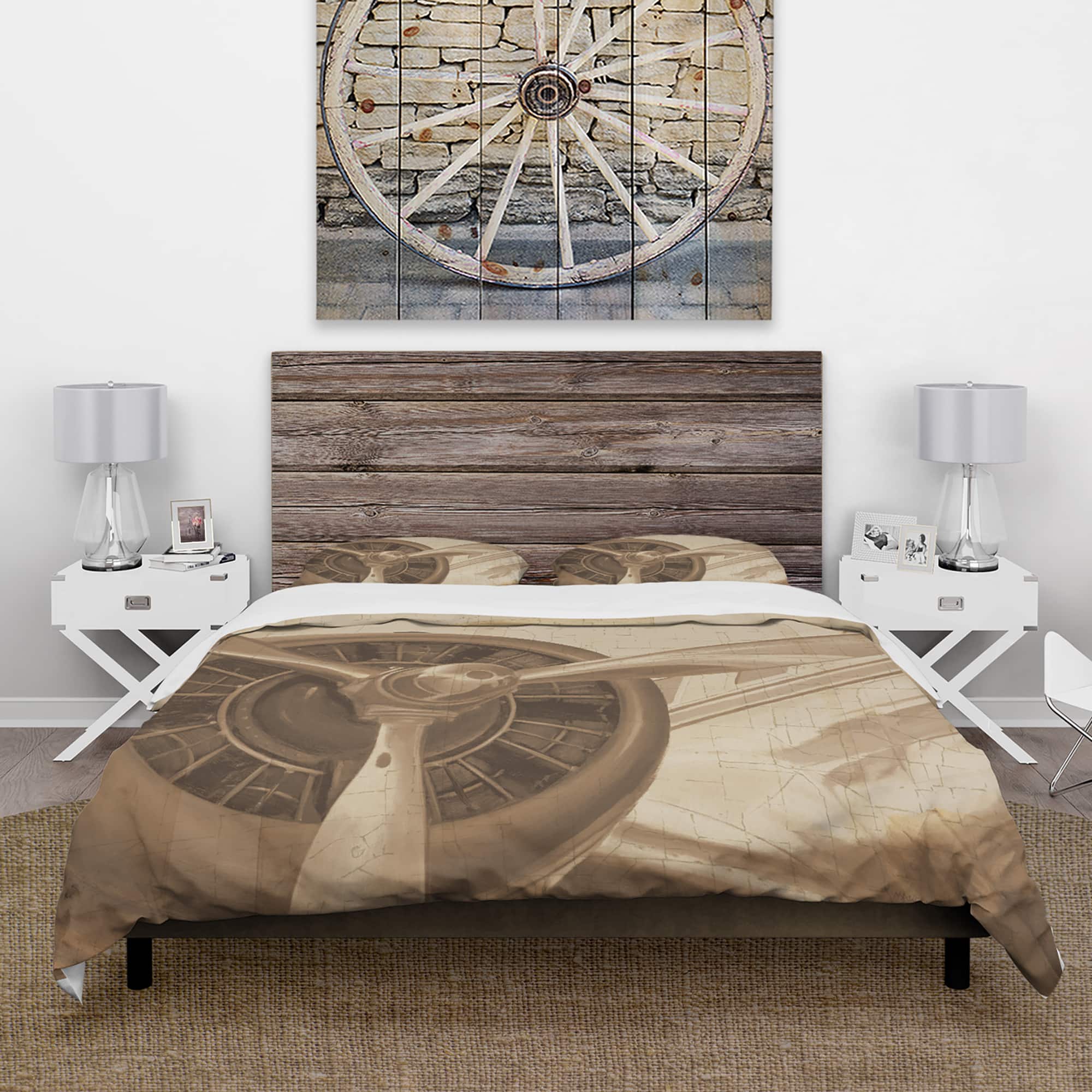 Designart 'Retro Airplanes Sepia' Traditional Bedding Set - Duvet Cover & Shams