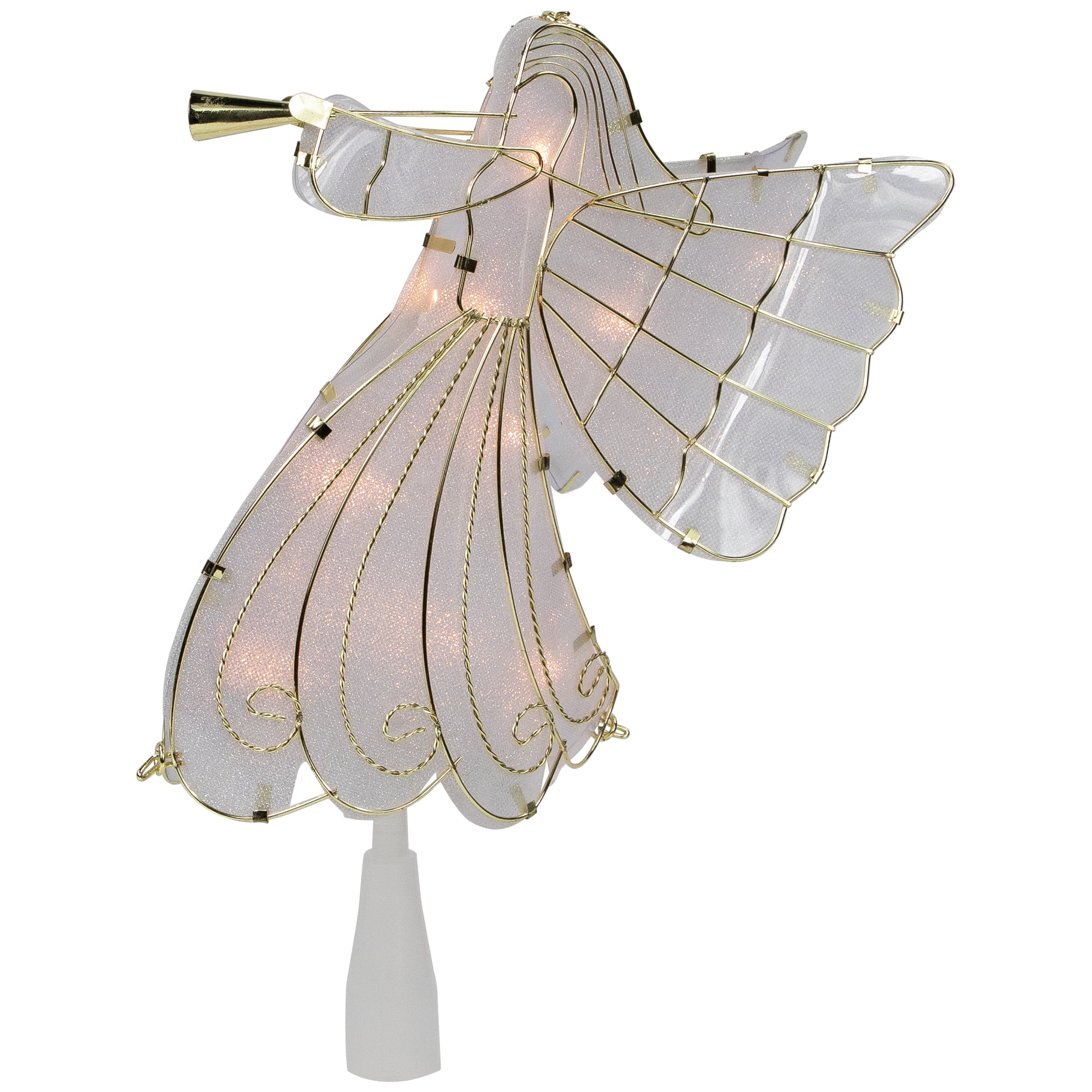 Northlight 10" White & Gold Angel Tree Topper with Warm White Lights