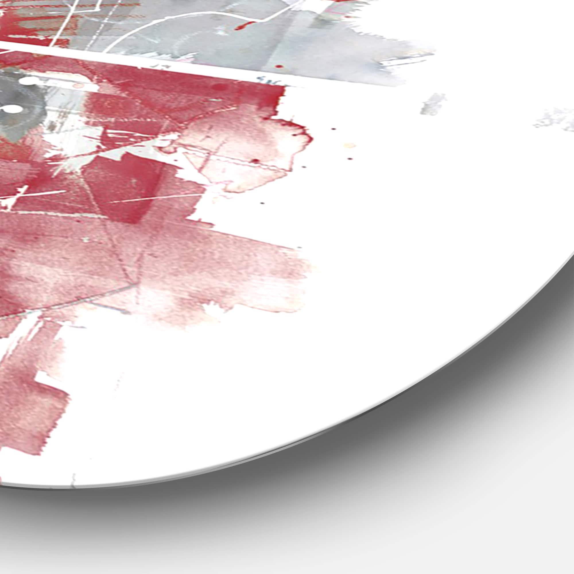Designart - Moving In and Out of Traffic I Red Grey - Geometric Metal Circle Wall Art