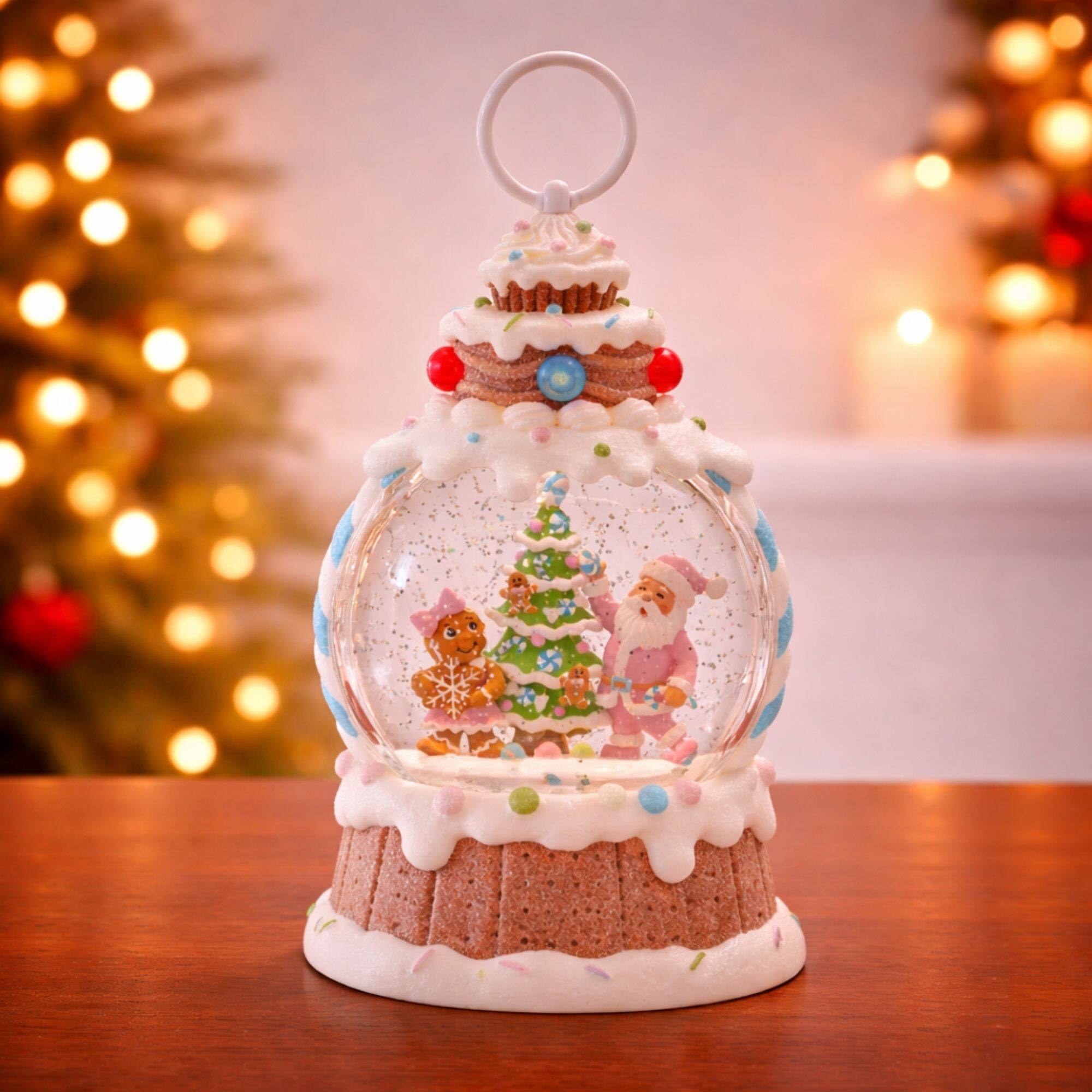 Melrose 10.25" LED Santa & Gingerbread Tree Snow Globe