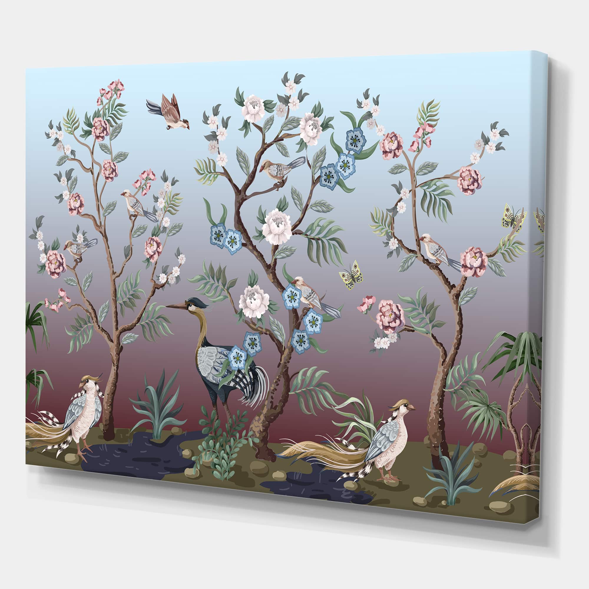 Designart - Chinoiserie With Birds and Peonies XI - Traditional Canvas Wall Art Print