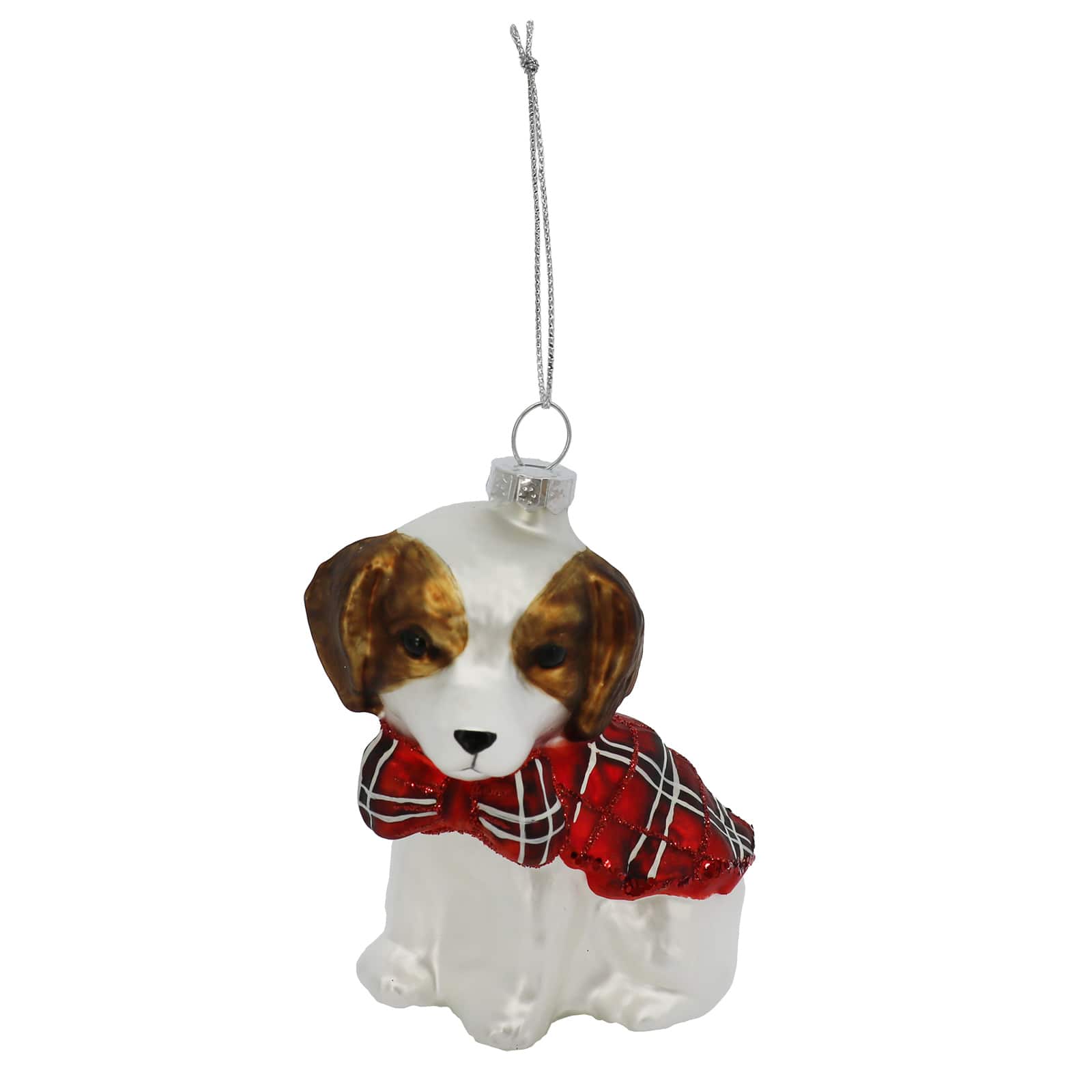 3.75" Dog with Plaid Bow Glass Ornament by Ashland®