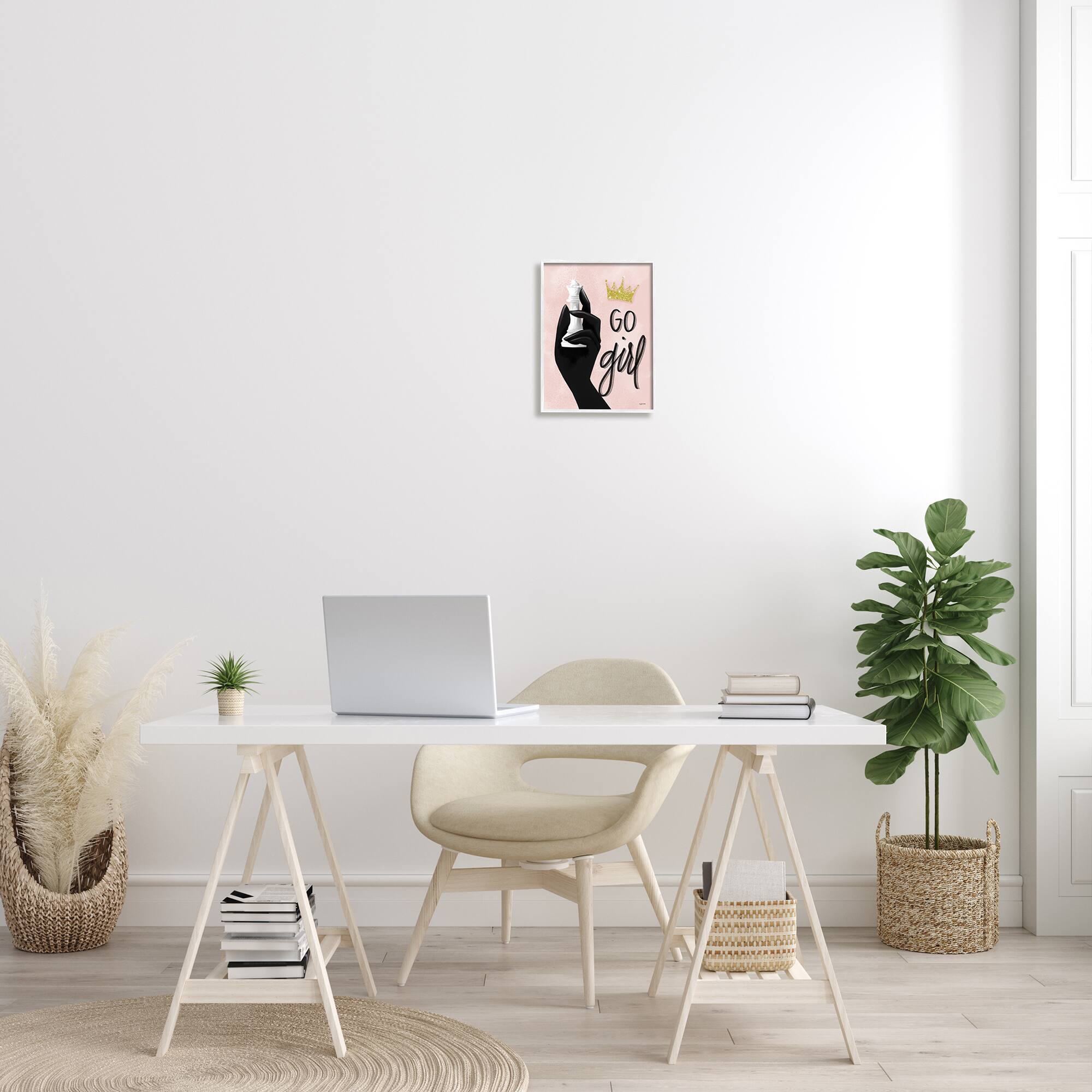 Stupell Industries Go Girl Chess Piece White Framed Wall Art