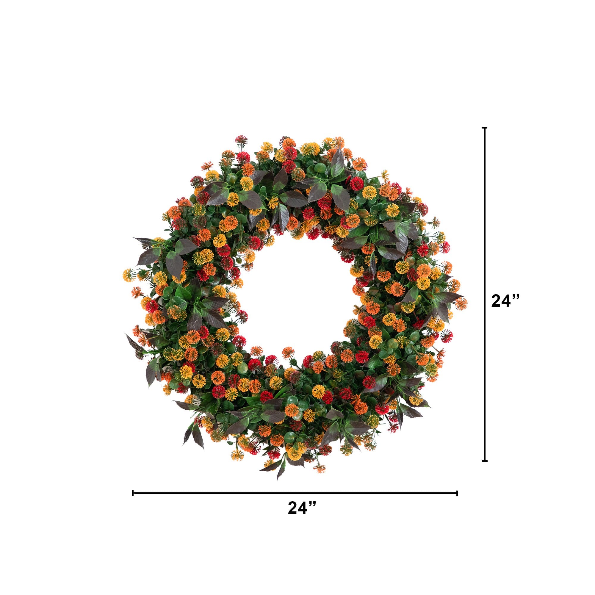 24" UV Resistant Autumn Artificial Fall Mum Wreath
