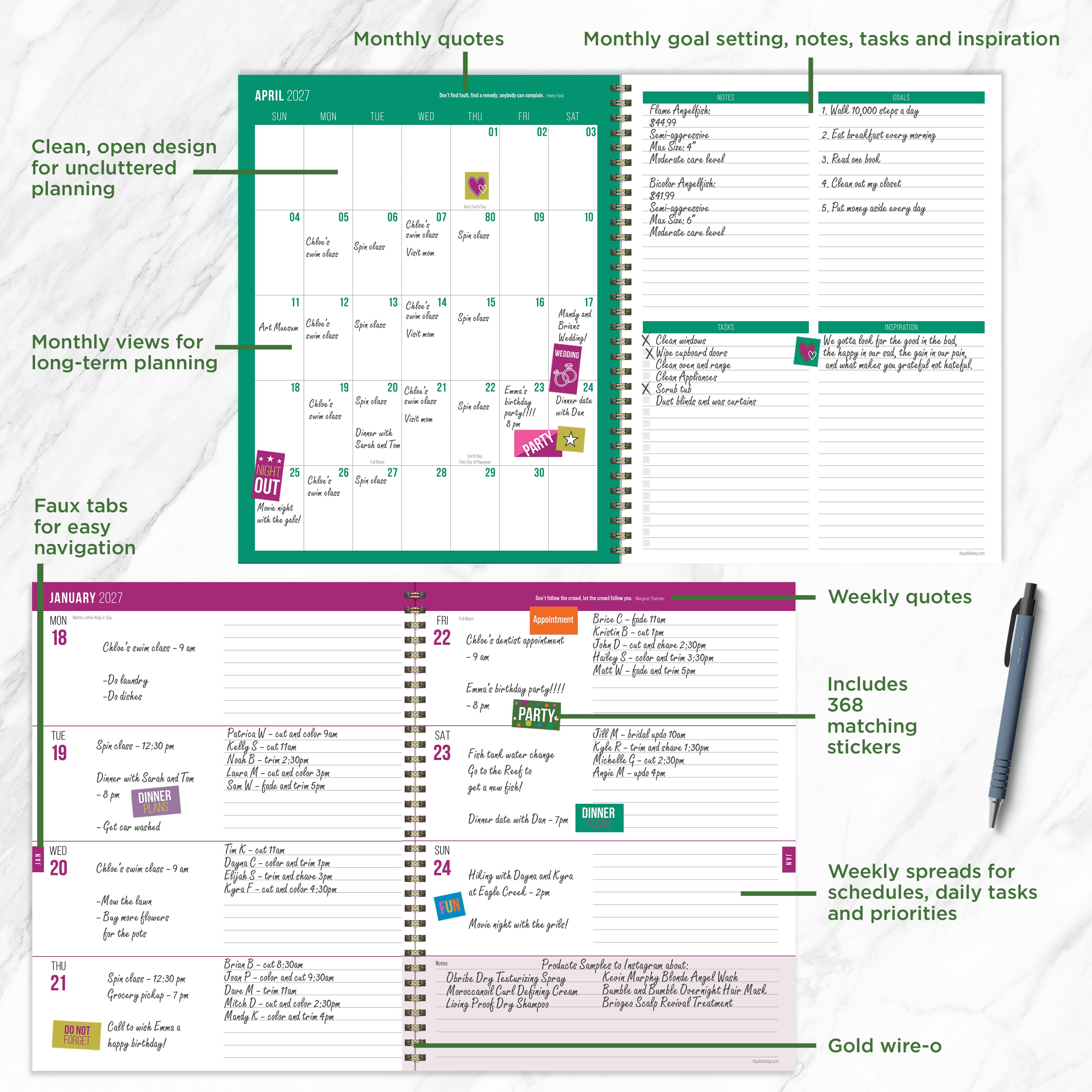TF Publishing Large Statement Stripe Weekly Monthly Planner