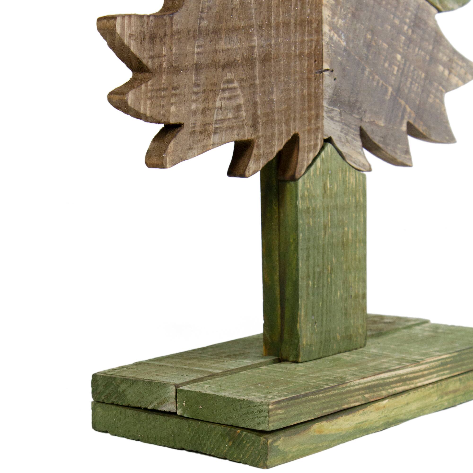 20.5" x 11" Textured Green and Brown Wooden Christmas Tree Tabletop Decoration