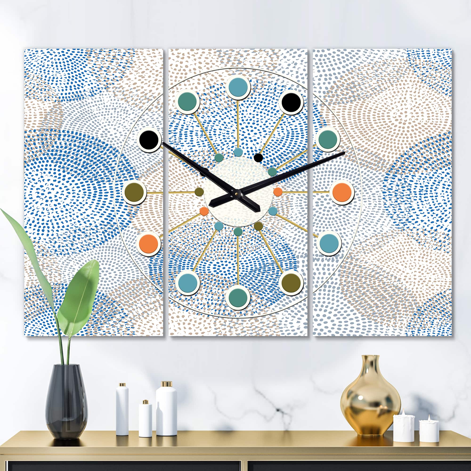 Designart Abstract Retro Design I Oversized Mid-Century Modern Multipanel Wall Clock