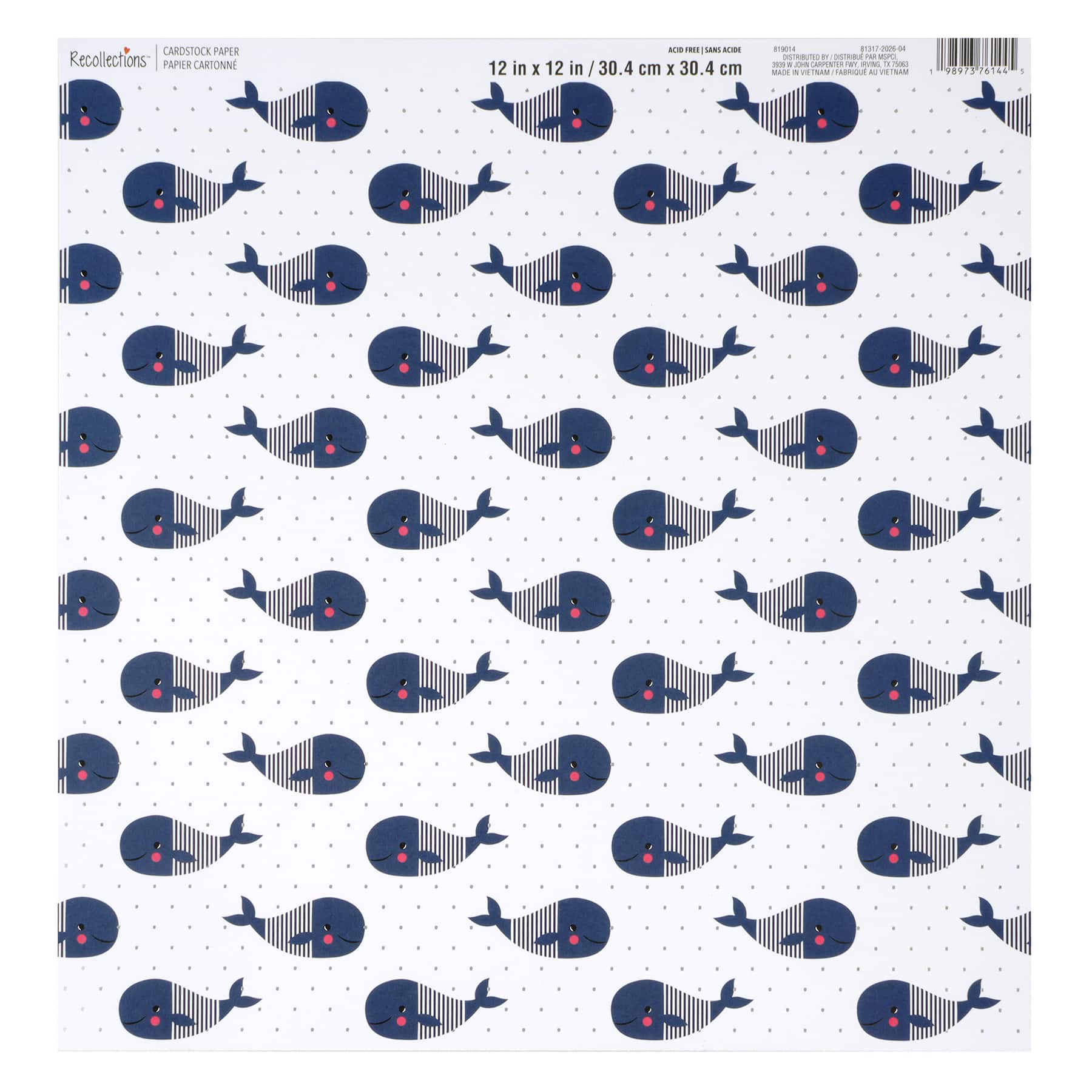 12" x 12" Blue Whales Foil-Accented Cardstock Paper by Recollections™