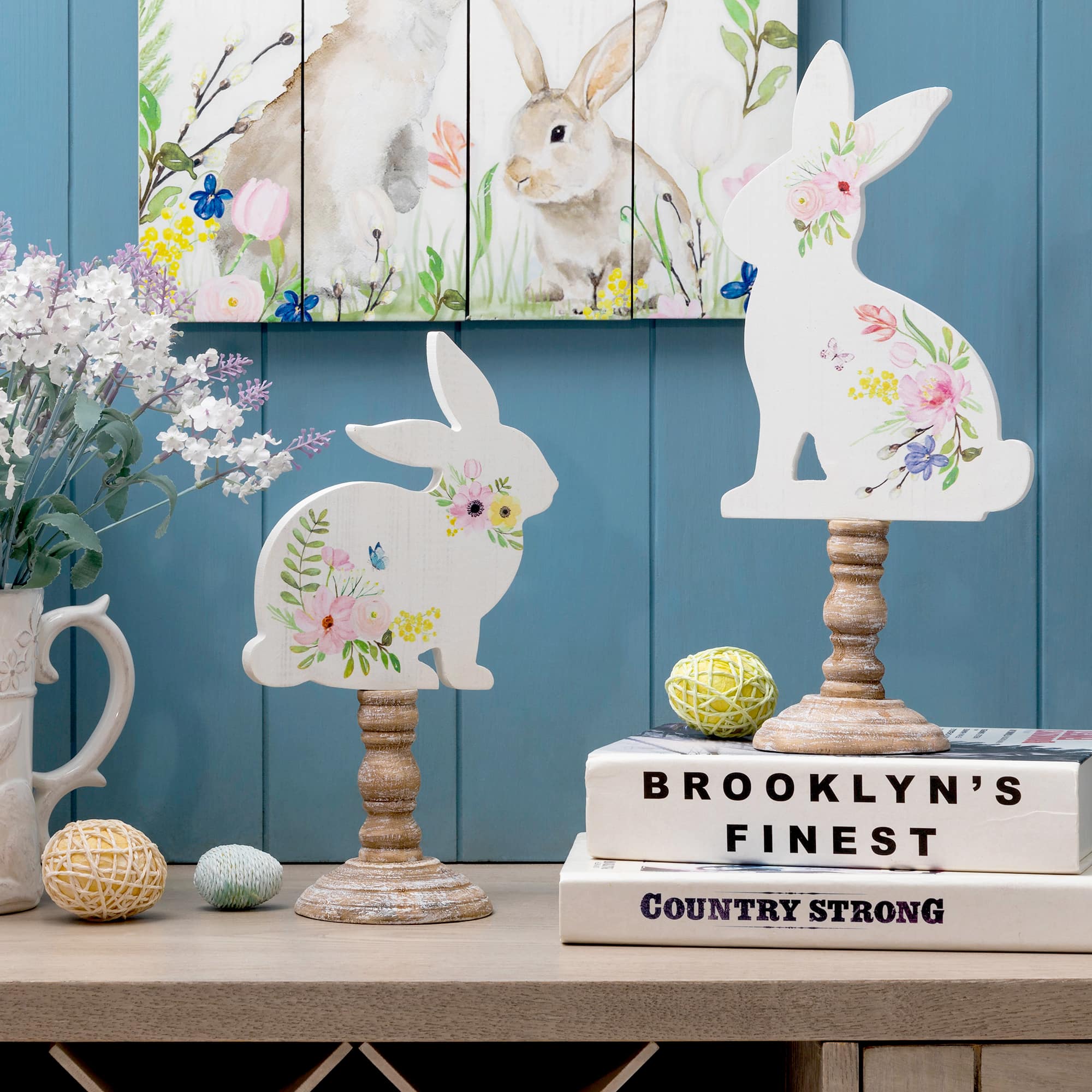 Glitzhome® 12.5" Easter Wooden Bunny Table Décor Set