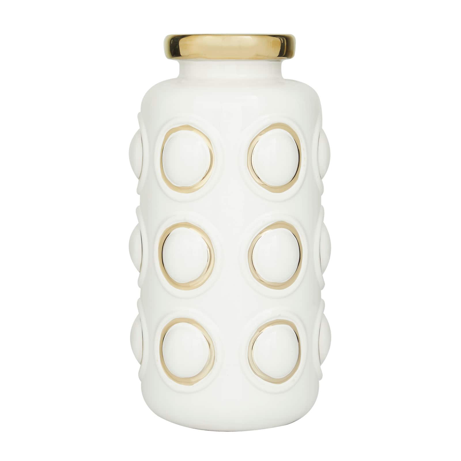 White Stoneware Contemporary Vase, 12" x 6" x 6"