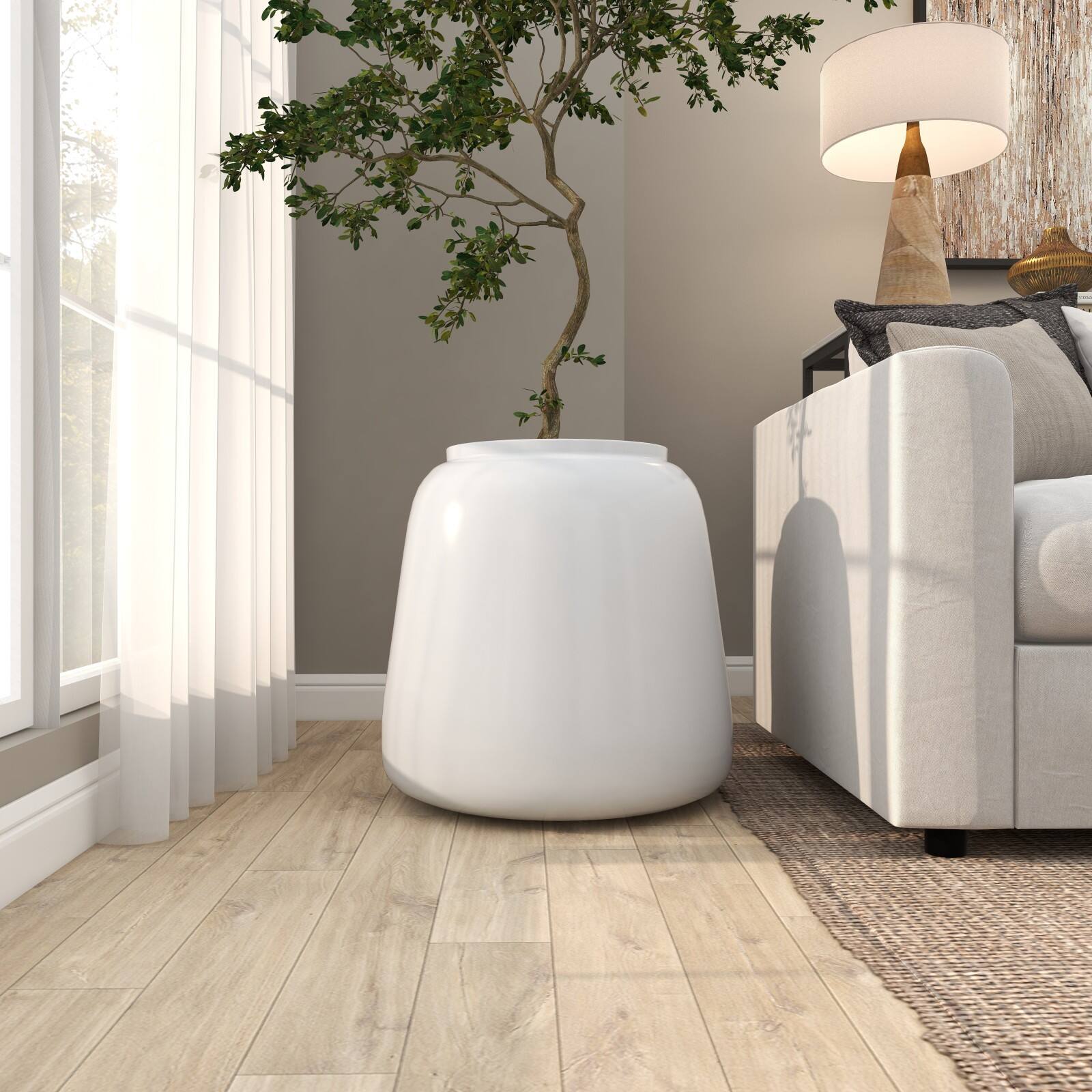 20" White Modern Wide Floor Vase