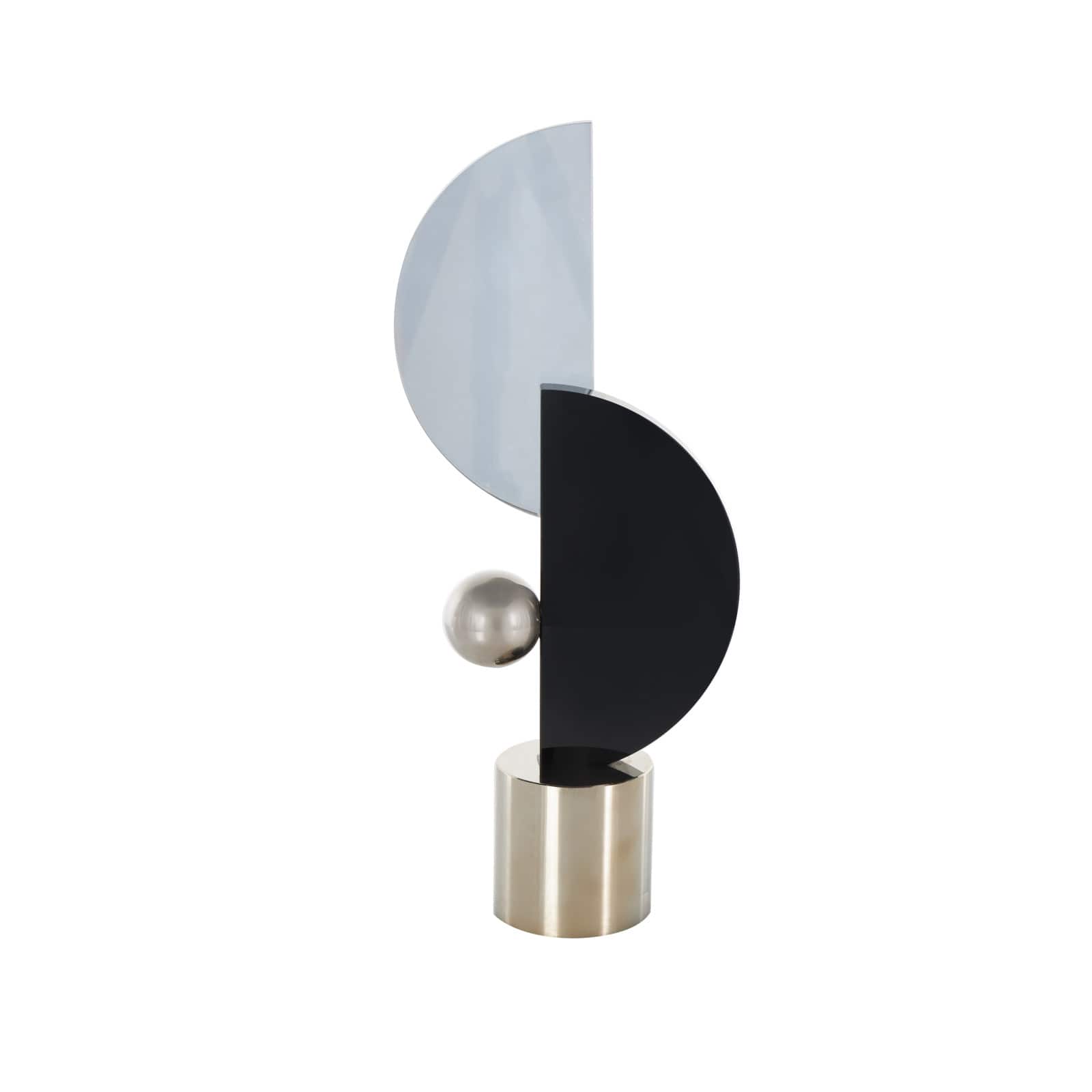 15.75" Black Glass Abstract Decorative Sculpture with Silver Orb & Base