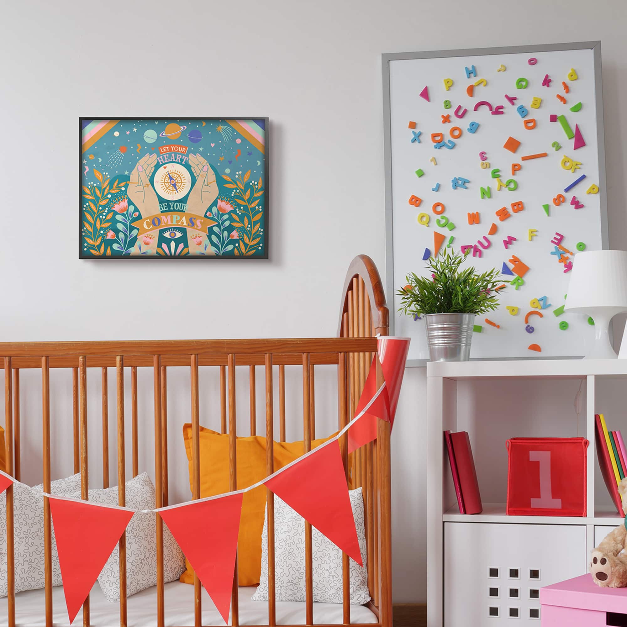 Stupell Industries Heart Be Your Compass Phrase Boho Chic Constellations in Black Frame Wall Art