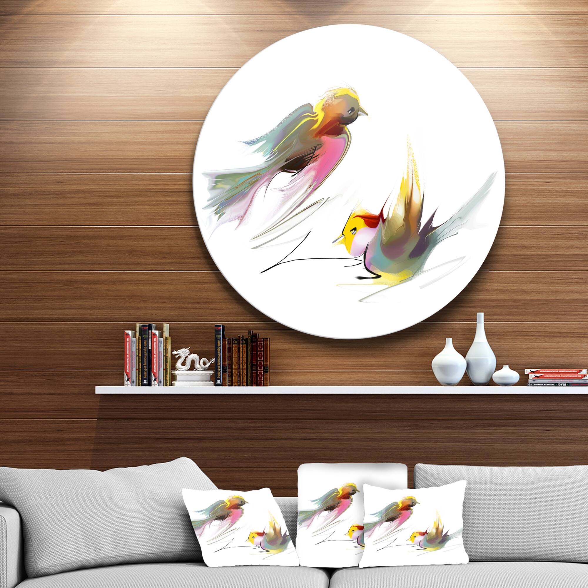 Designart - Flying Birds Illustration' Disc Large Animal Metal Circle Wall Art