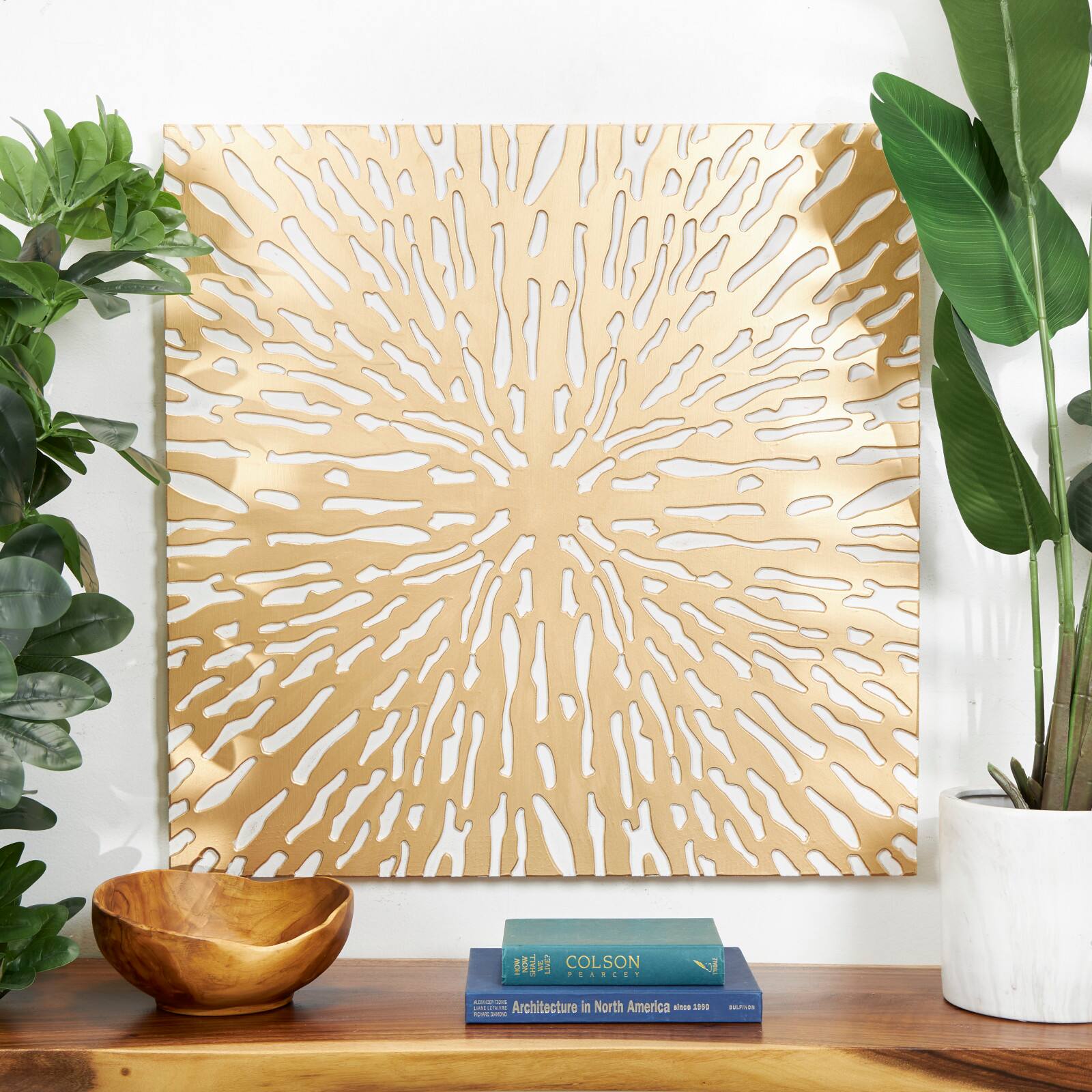 Gold & White Abstract Starburst Carved MDF Wall Décor