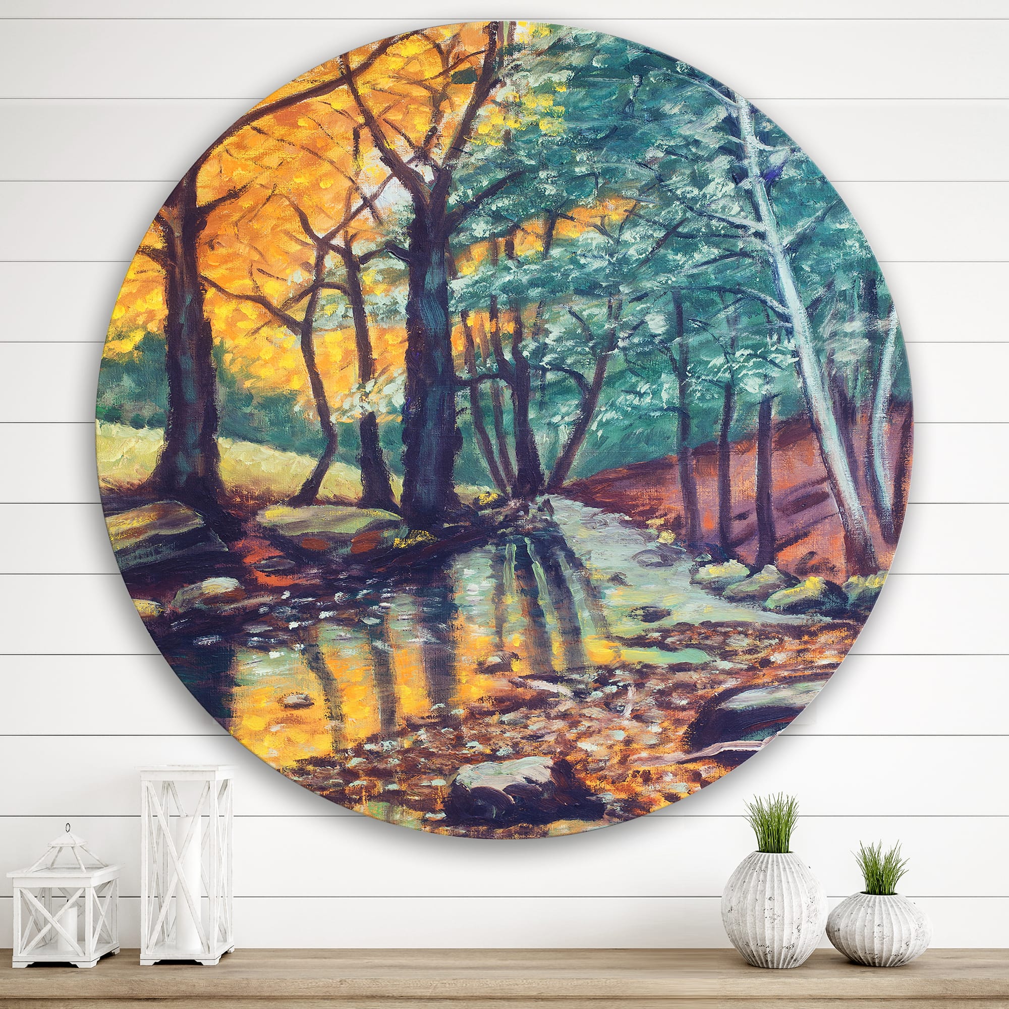 Designart - Landscape With River In Autumn Forest Sunset