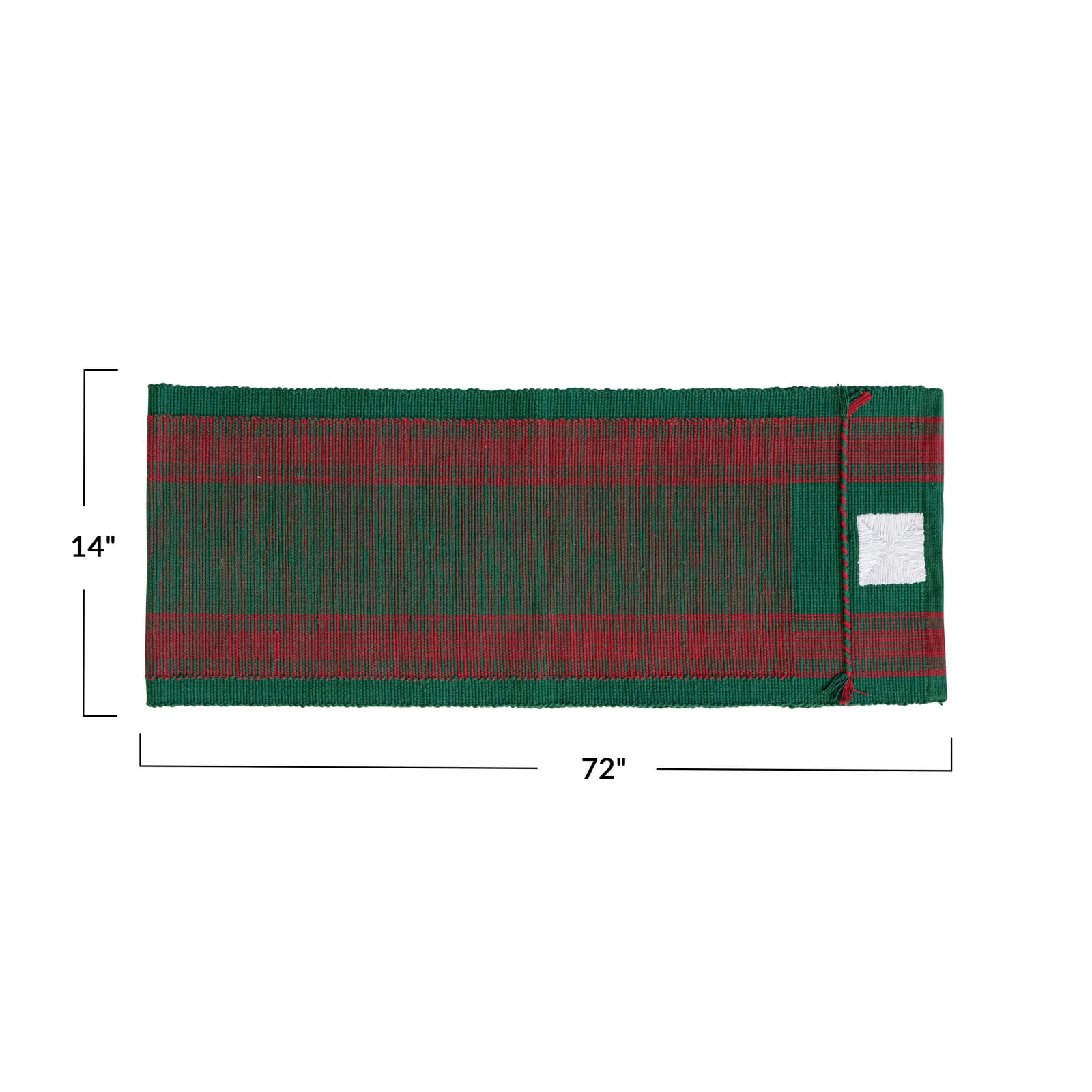 Hello Honey® 72" Green & Red Woven Cotton Table Runner with Stripes