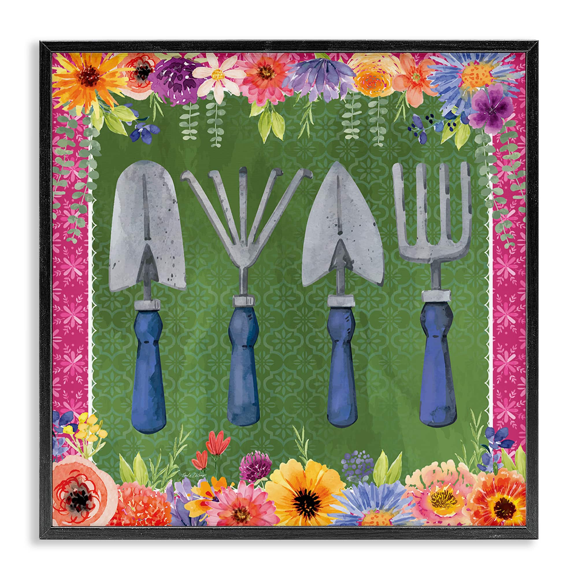 Stupell Industries Gardening Tools & Floral Border Frame Giclée Art