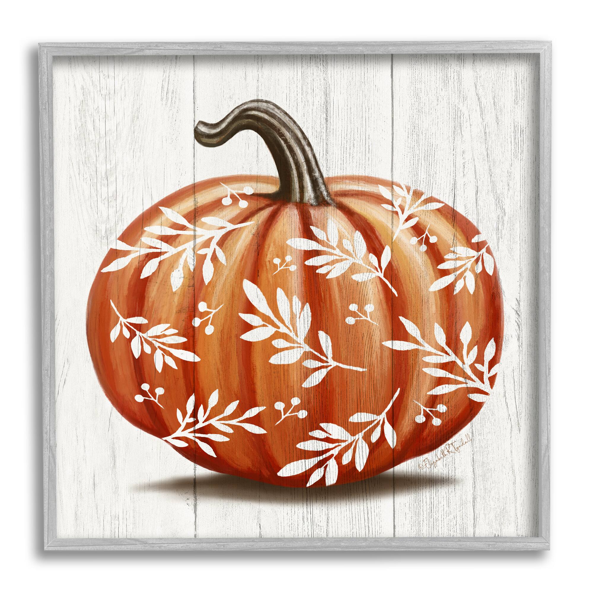 Stupell Industries Orange Fall Botanical Pumpkin Framed Giclee Art