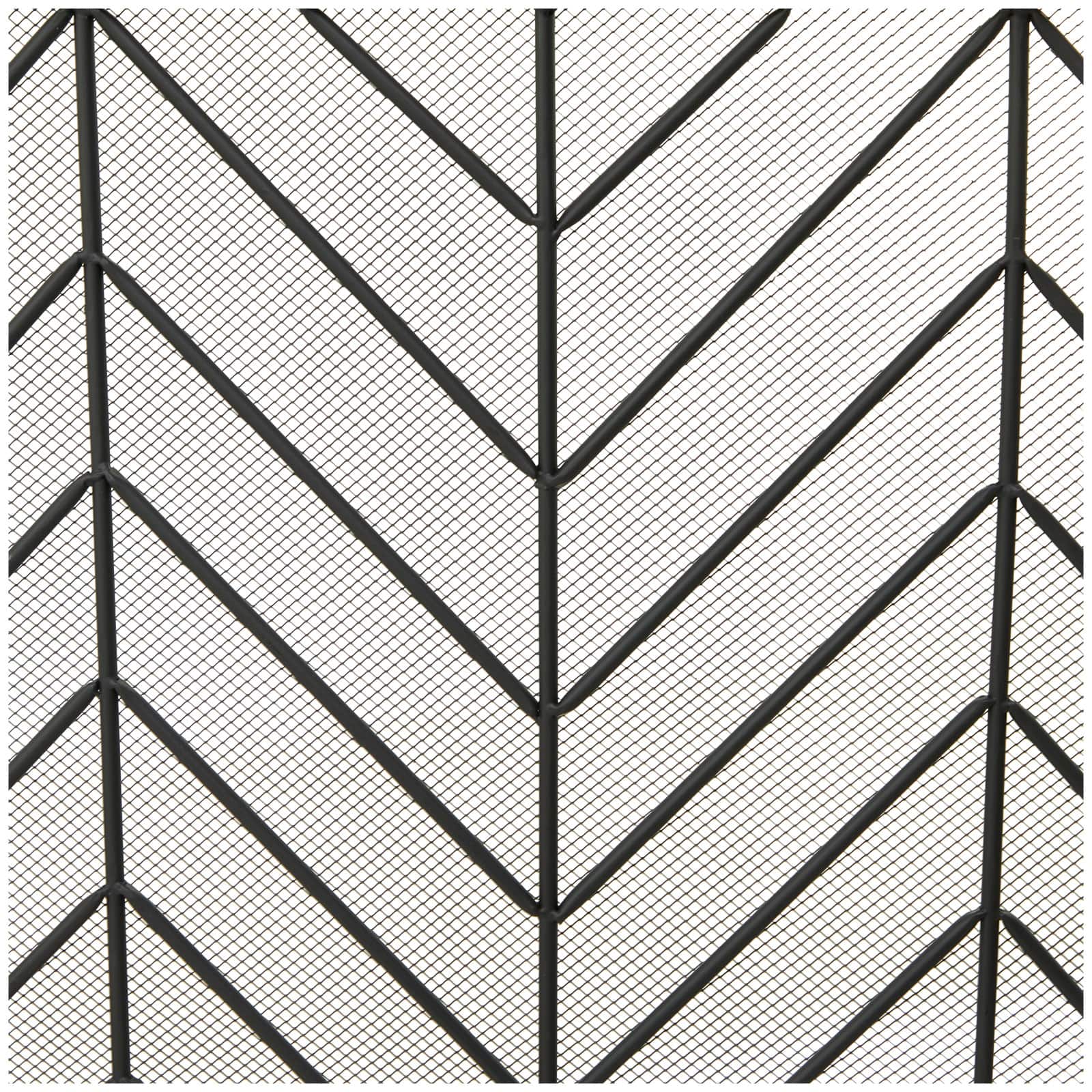 Black Metal Foldable Mesh Netting 3 Panel Geometric Fireplace Screen with Chevron Pattern 52" x 1" x 31"