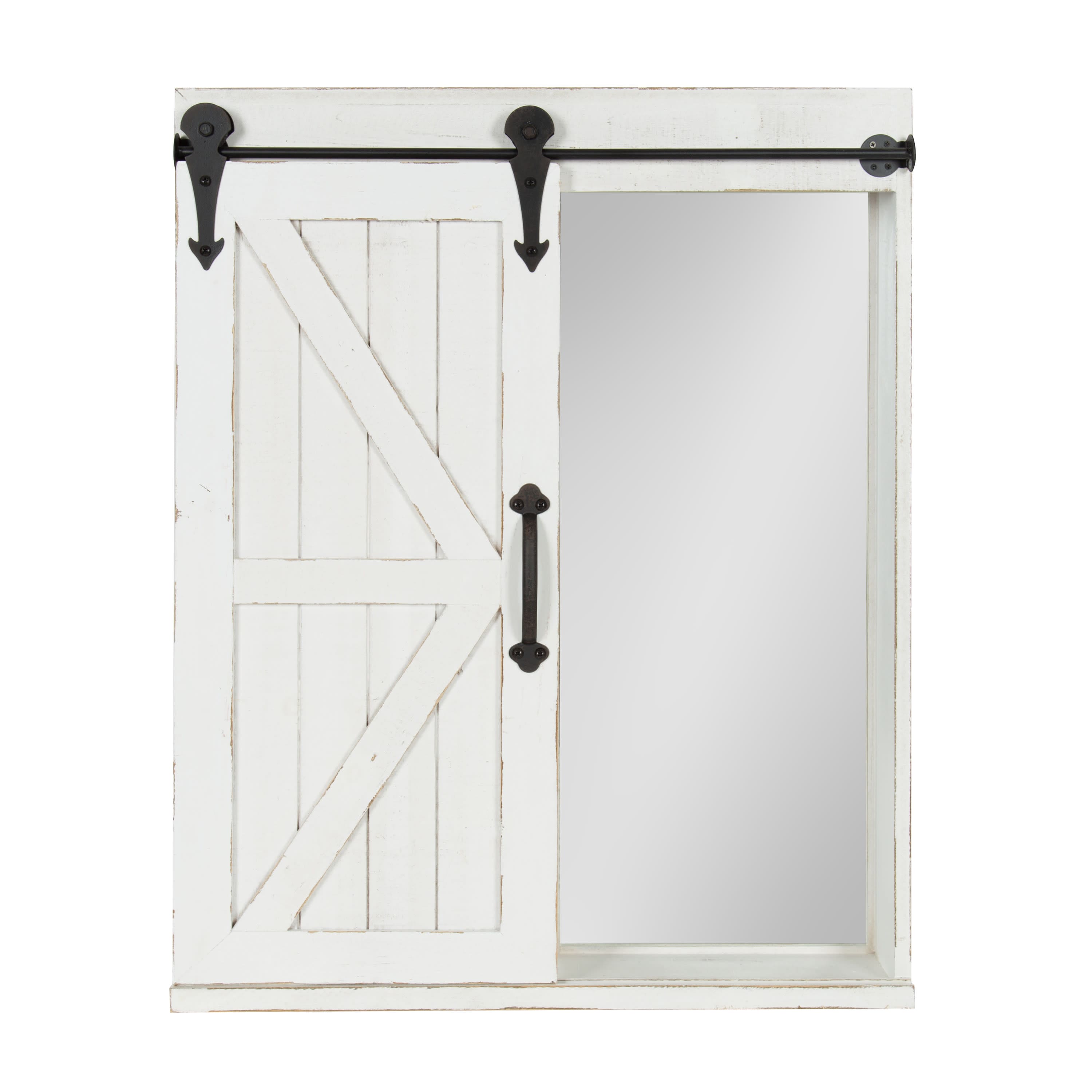 Kate and Laurel Cates Decorative Bath Medicine Cabinet Mirror with Barn Door