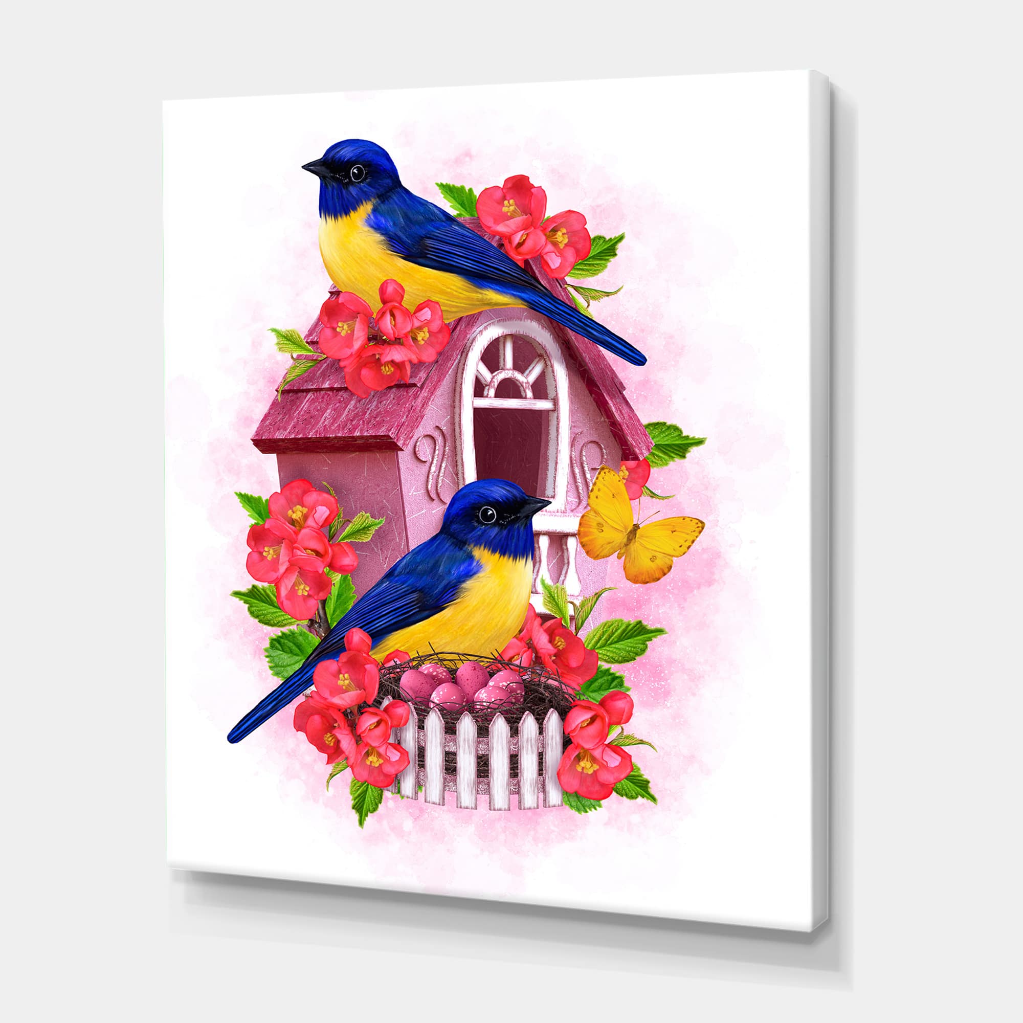Designart - Two Blue & Yellow Tit Birds Sitting Near The Nest