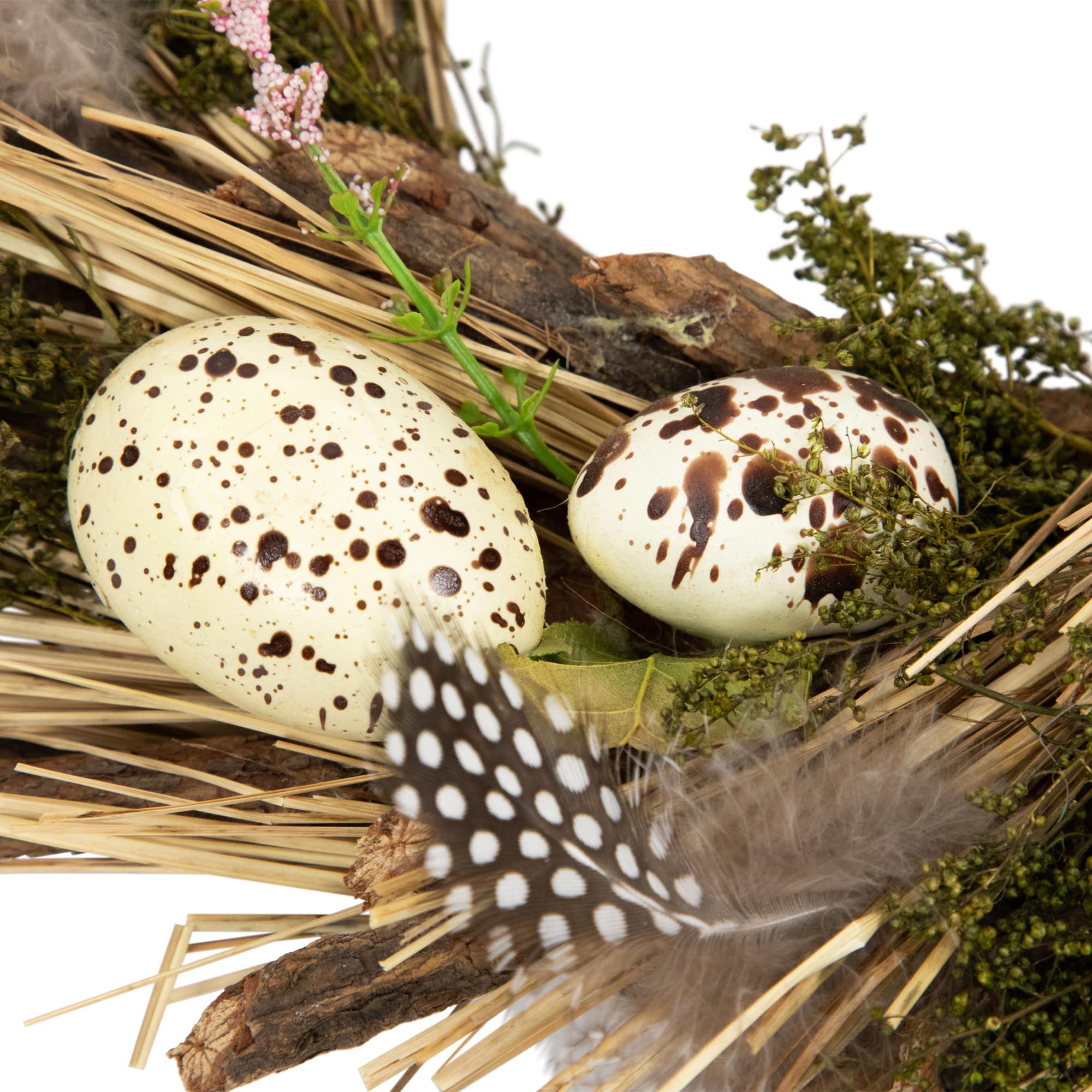 14" Speckled Eggs & Feathers Artificial Easter Wreath