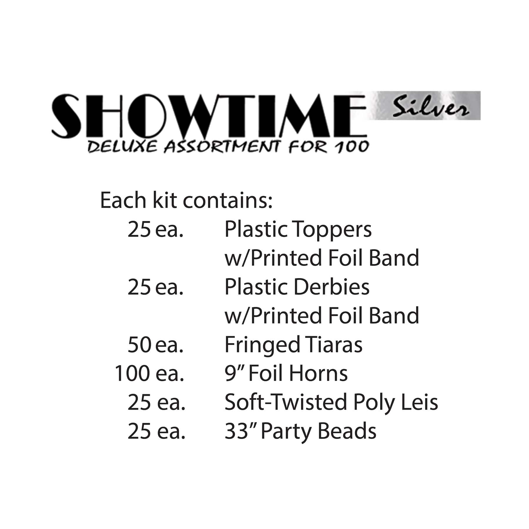 Beistle Black & Silver New Year Showtime Deluxe Party Favor Kit for 100