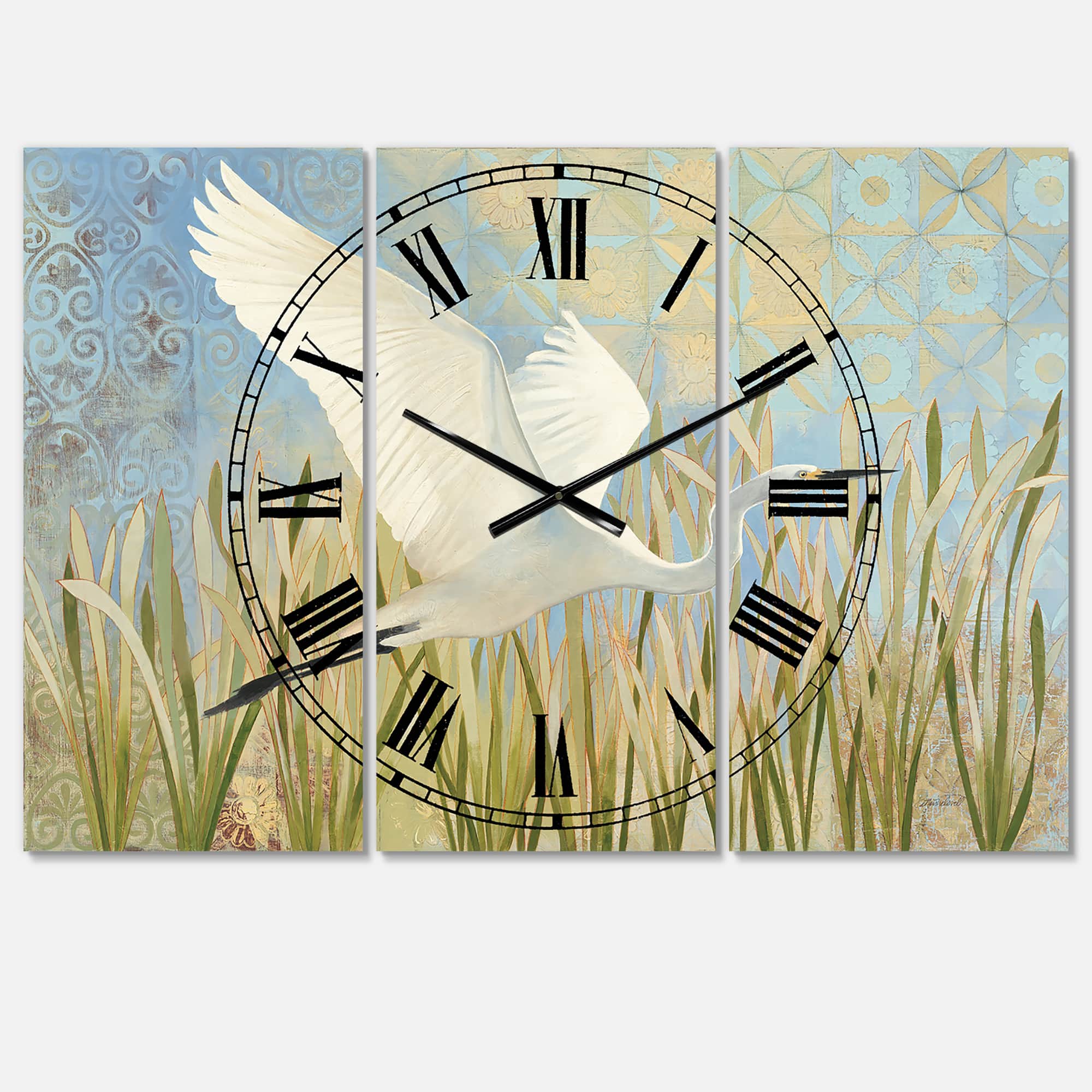 Designart Snowy Egret In Flight VII Multipanel Wall Clock