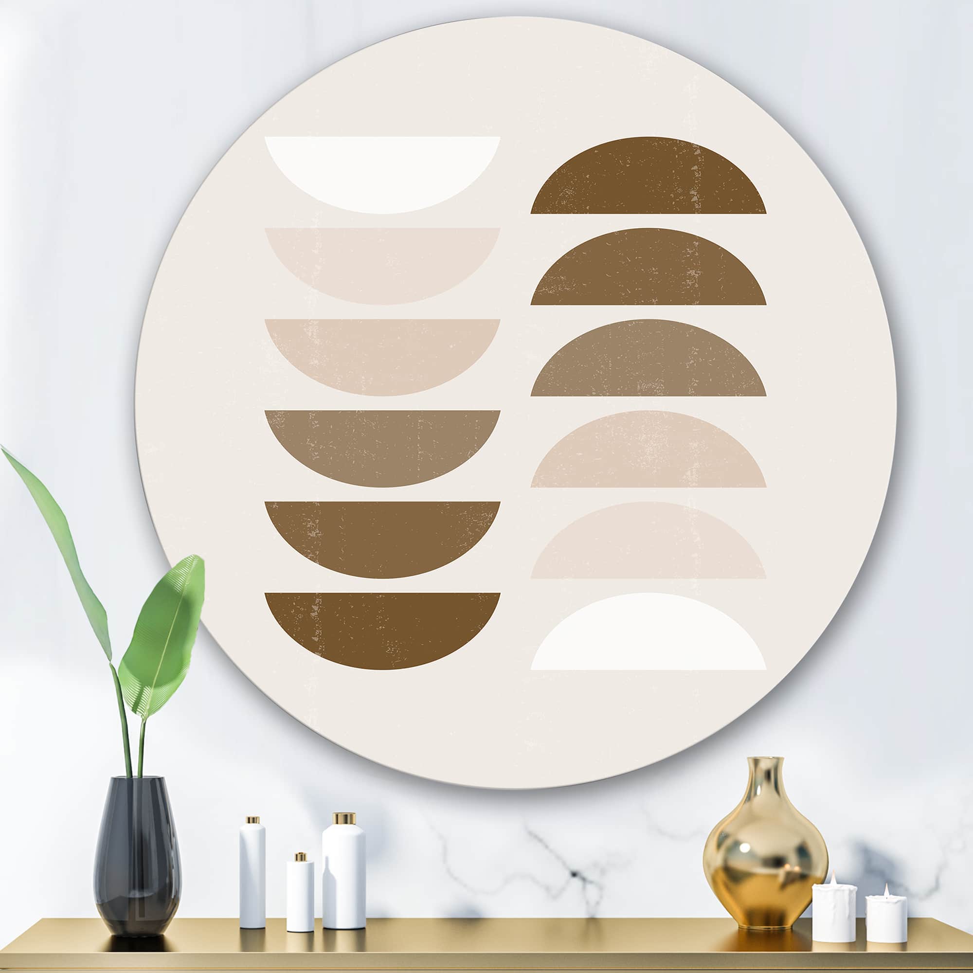 Designart - Abstract Sun & Moon Geometrics In Terracotta II - Modern Metal Circle Wall Art