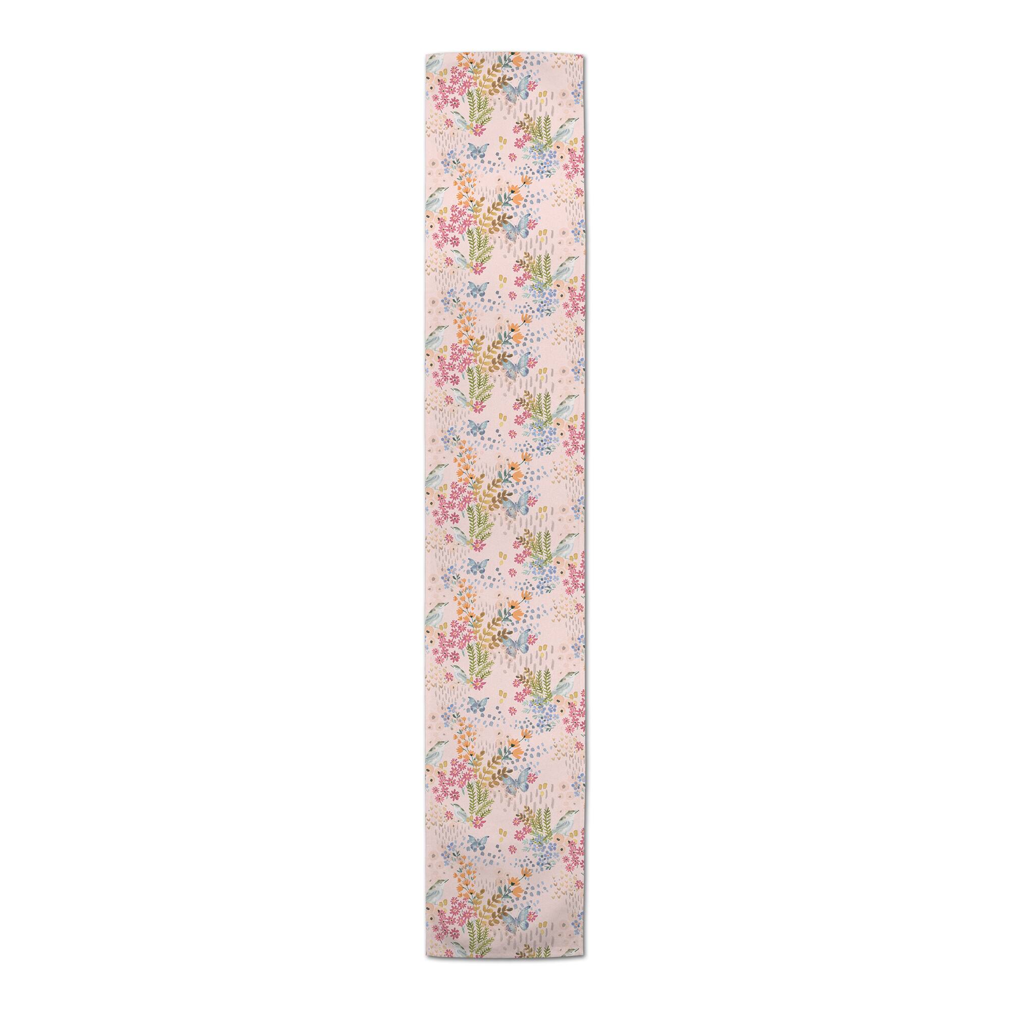 90" Butterfly Bird Floral Cotton Twill Table Runner