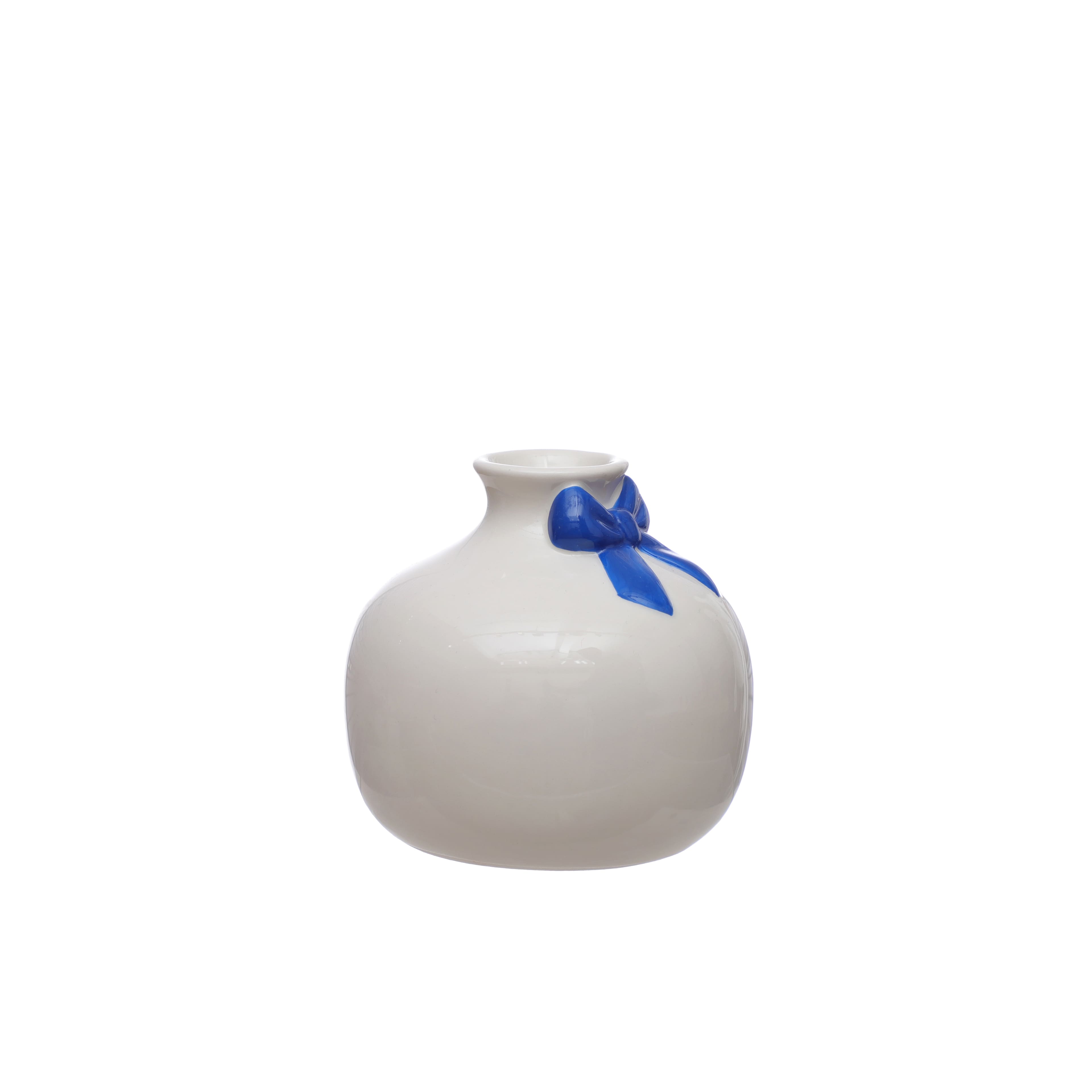 4.5" White Ceramic Vase with Blue Bow Appliqué by Celebrate It™
