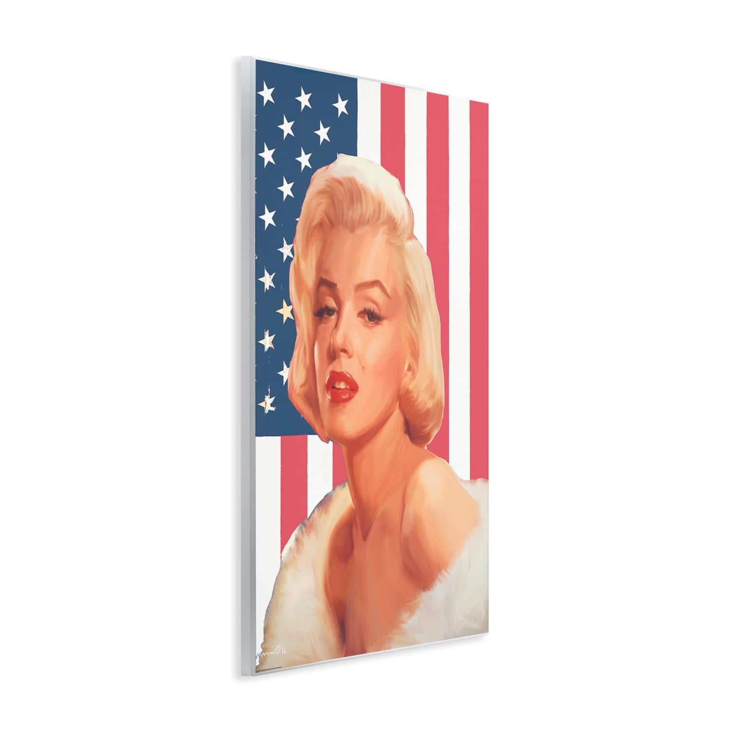 Stupell Industries Vintage Americana Icon Marilyn over US Flag Wall Plaque Art
