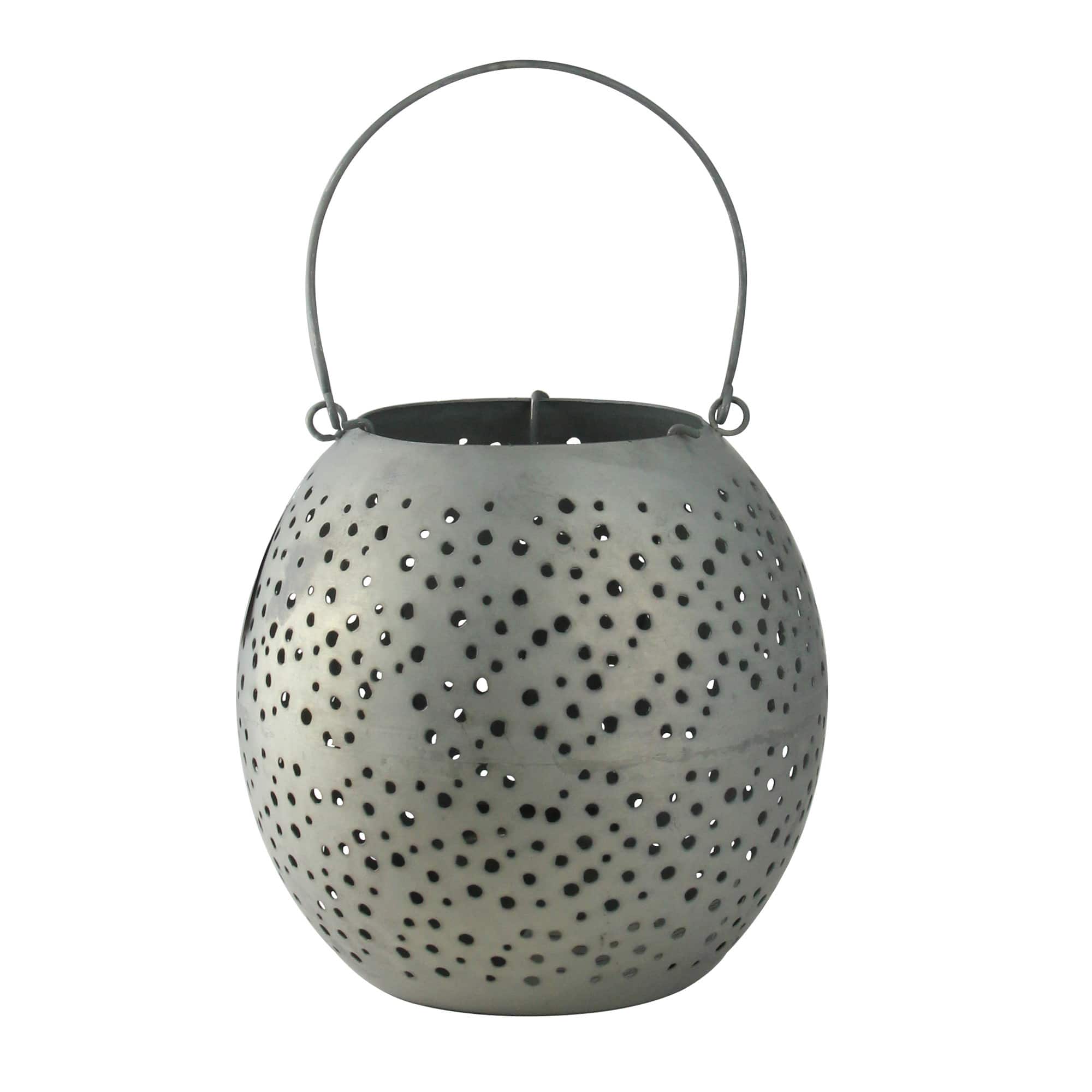 9" Botanic Beauty Gray Zinc Candle Holder Lantern
