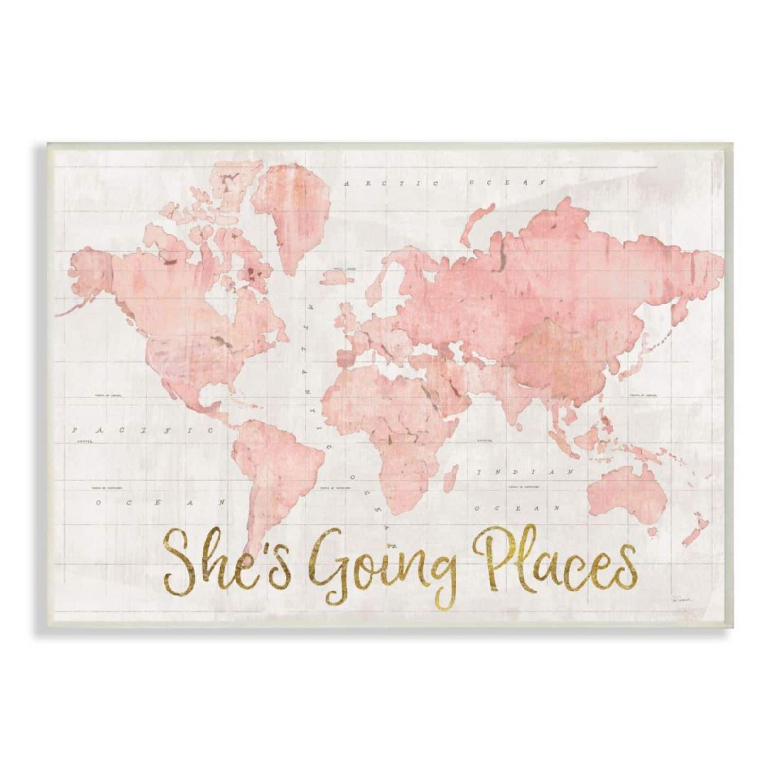 Stupell Industries She's Going Places Pink Watercolor World Map