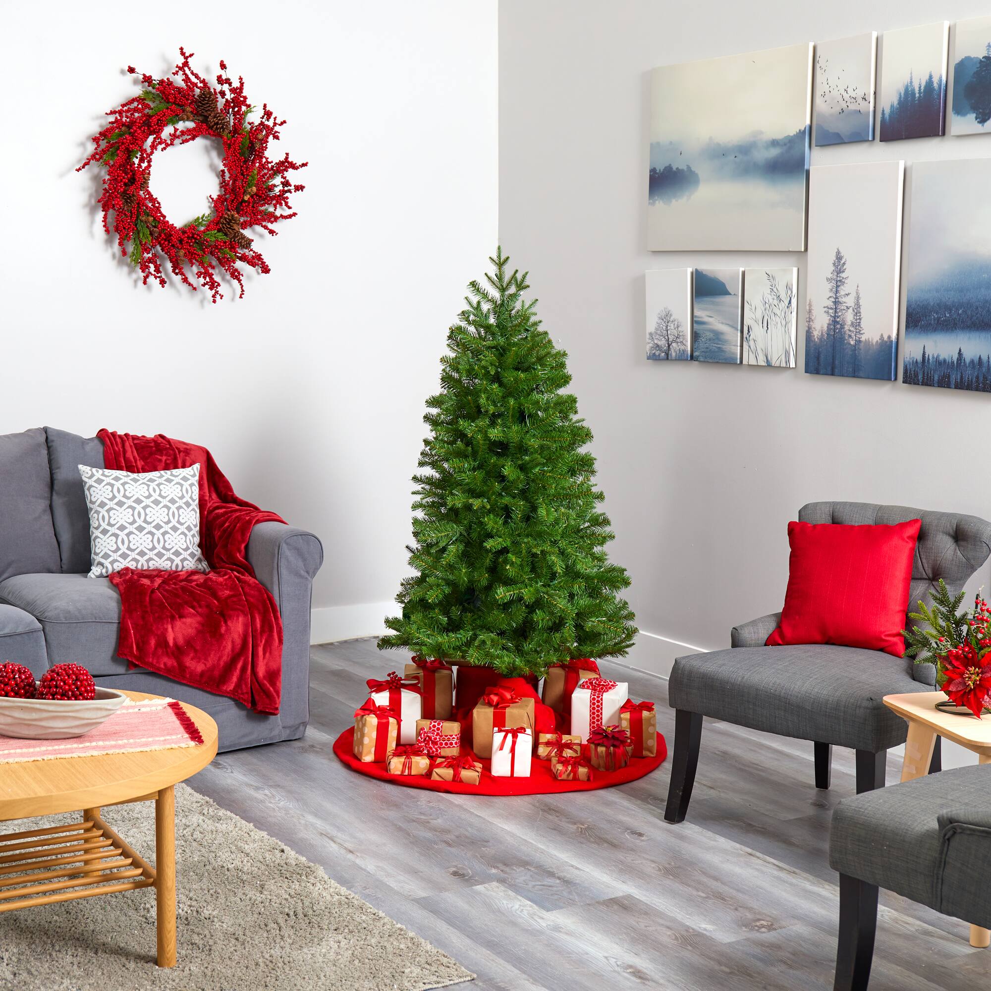 5ft. Pre-Lit Vancouver Spruce Artificial Christmas Tree, Warm White LED Lights