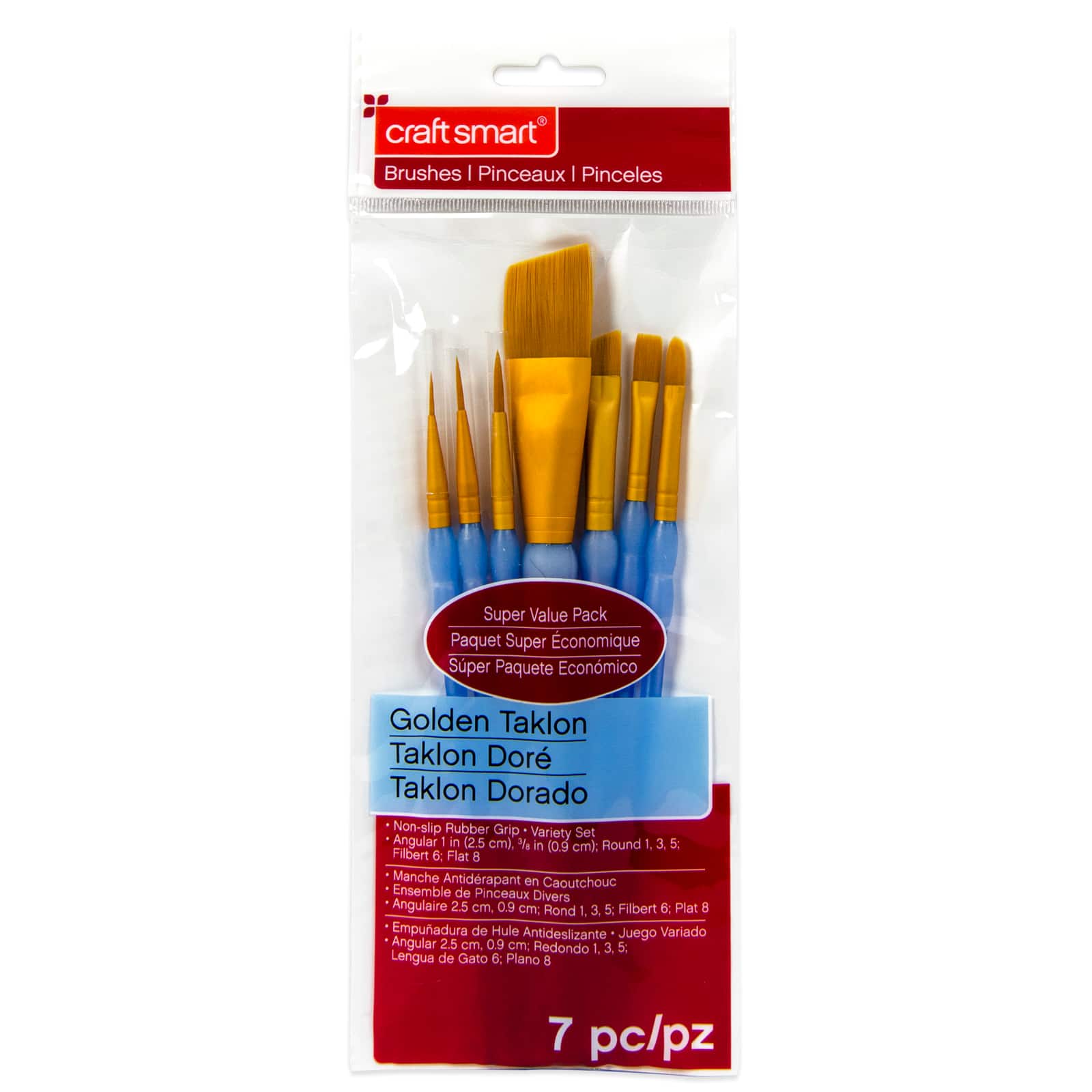 9 Packs: 7 ct. (63 total) Golden Taklon Angular Brush Super Value Pack by Craft Smart®