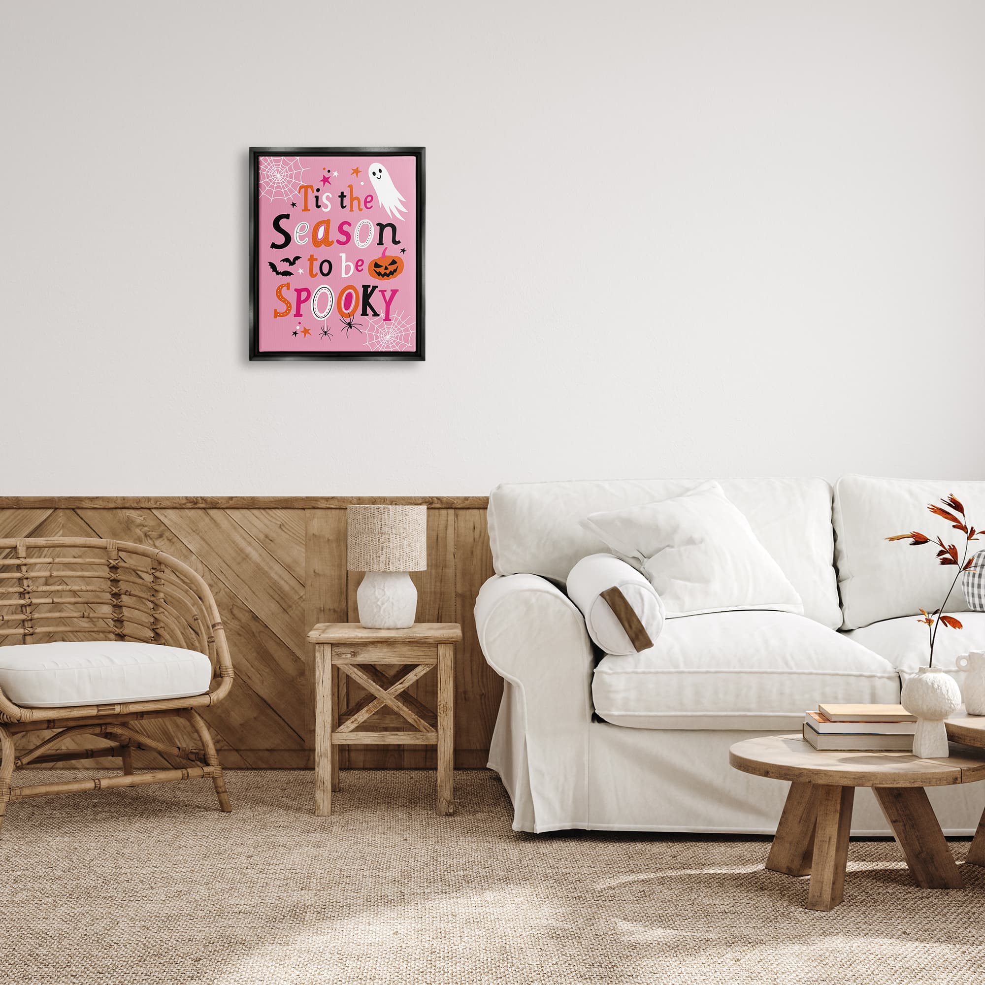 Stupell Industries Tis The Season To Be Spooky Ghost Phrase Framed Floater Canvas Wall Art