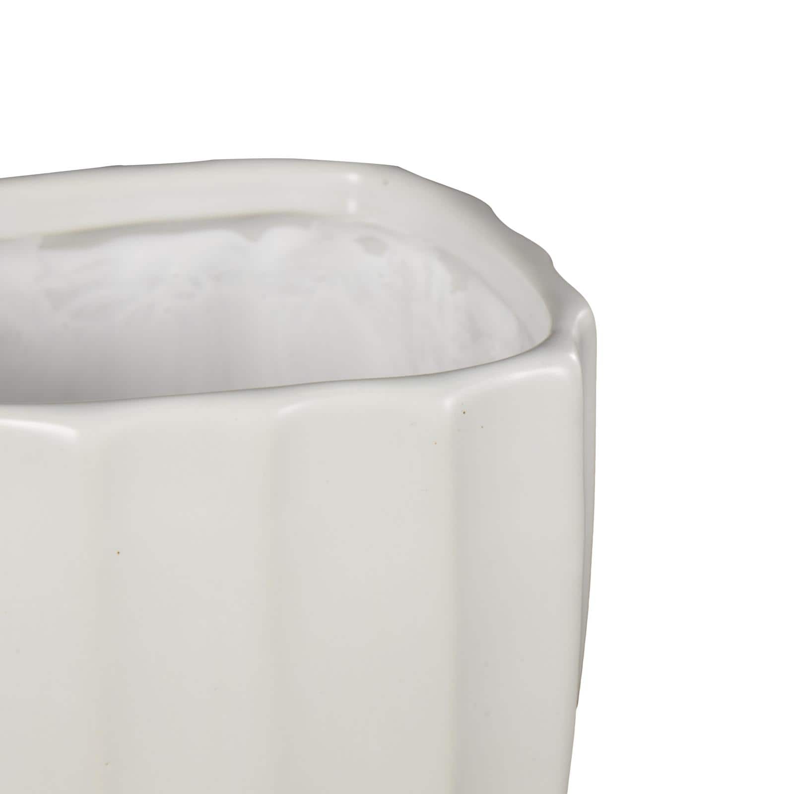 White Square Wide Groove Textured Ceramic Planter Set