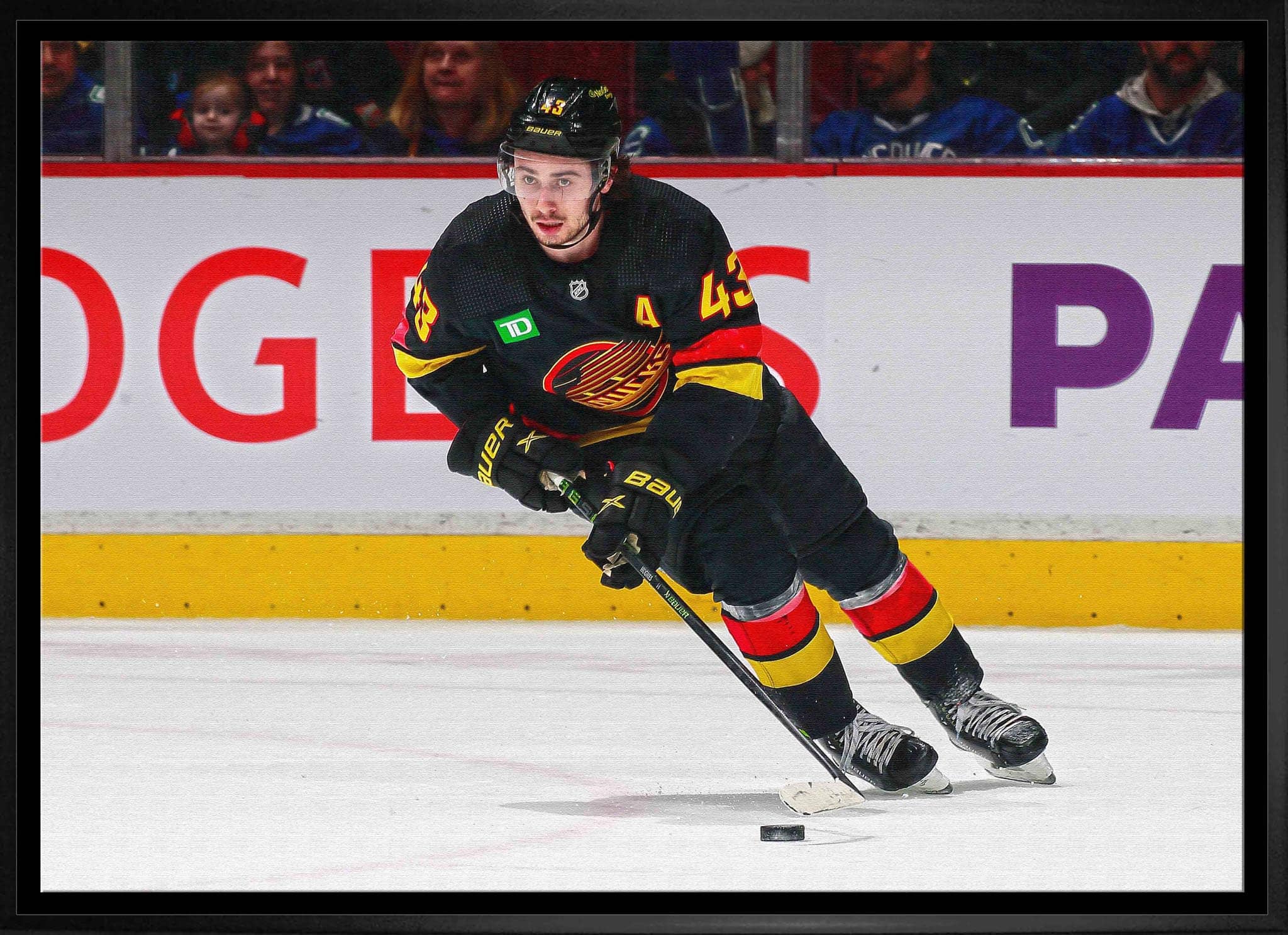 Quinn Hughes 20" x 20" Framed Canvas Canucks Skating-H 31.5" x 22.5"
