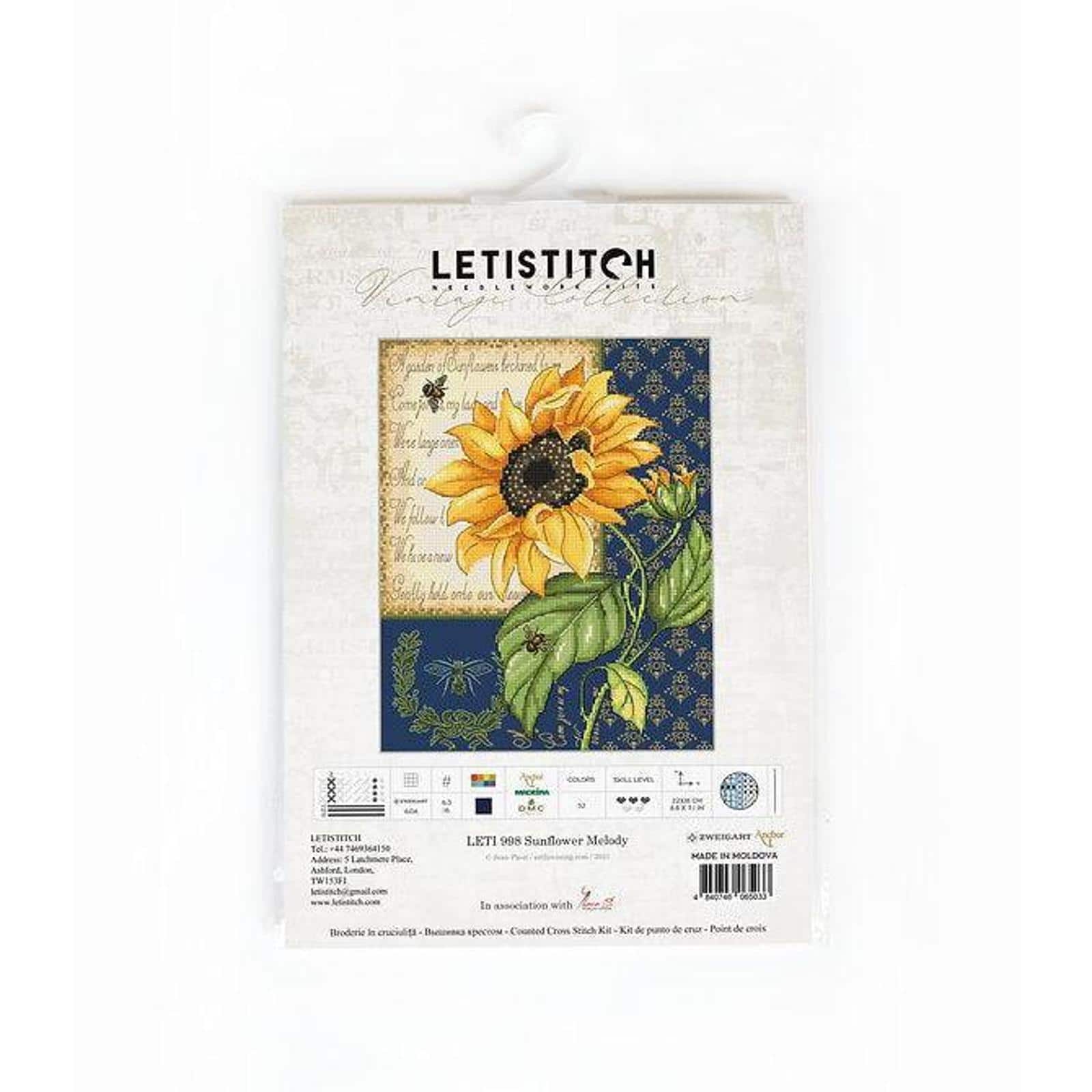 LetiStitch Sunflower Melody Counted Cross Stitch Kit