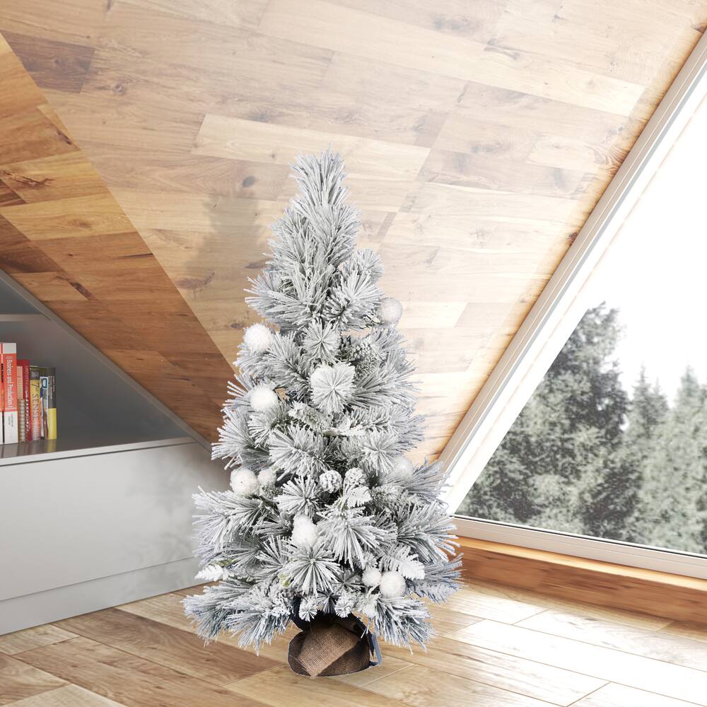 4ft. Unlit Frosted Beacon Pine with Snowballs & Pinecones Artificial Christmas Tree in Burlap Base
