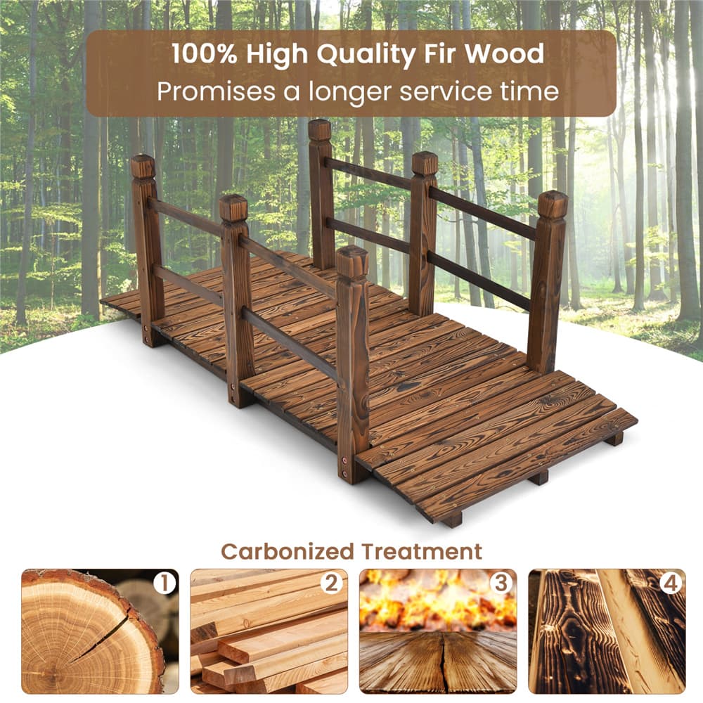 Costway 5ft. Stained Finish Decorative Solid Wooden Garden Pond Arch Walkway