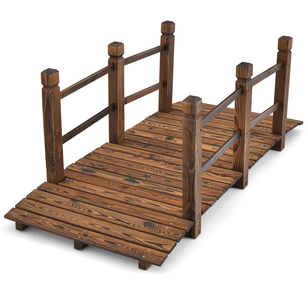 Costway 5ft. Stained Finish Decorative Solid Wooden Garden Pond Arch Walkway