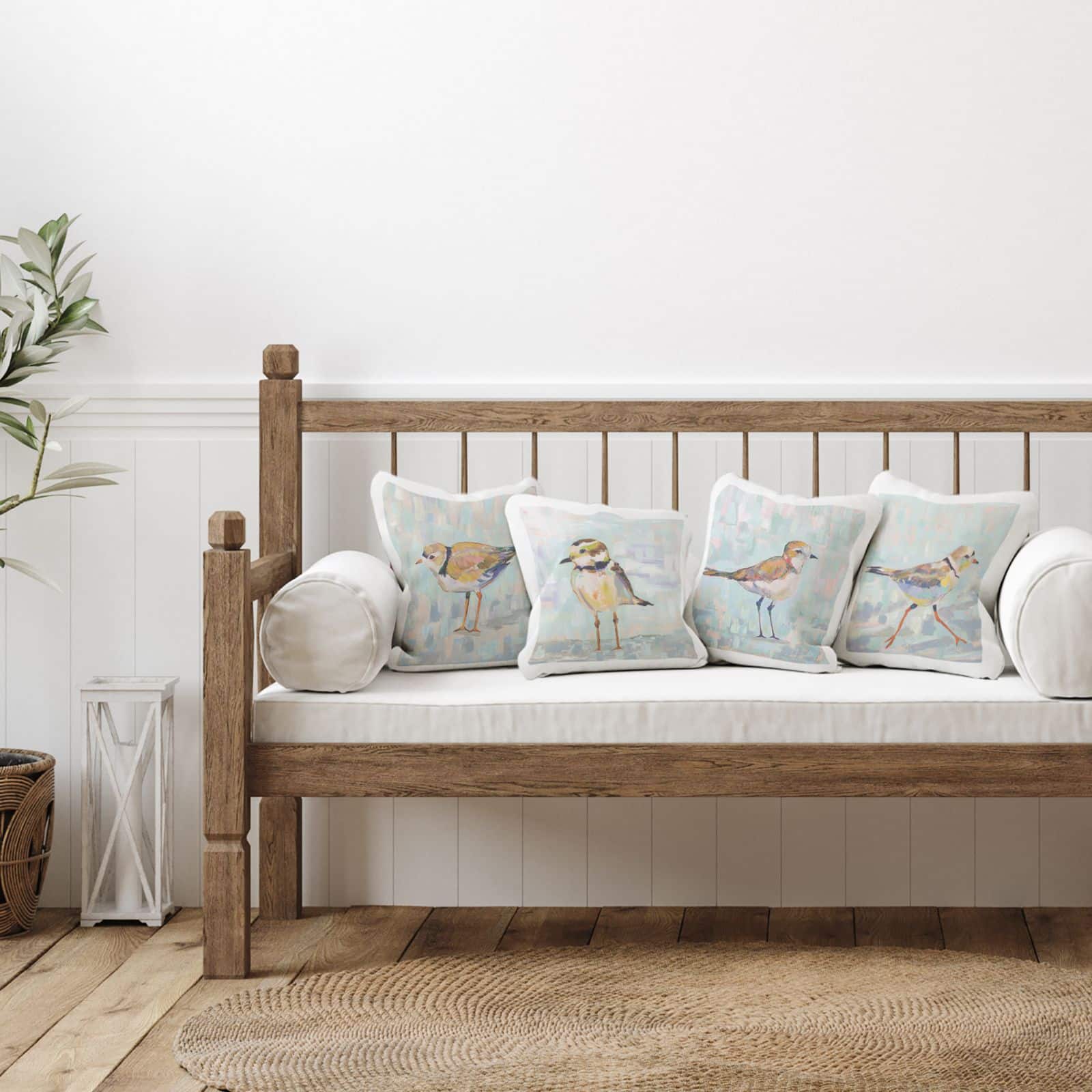 Stupell Industries Little Birds Abstract Pastel Background Nature 4 Pillow Set, 18" x 18"