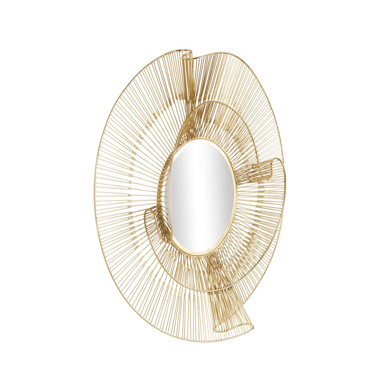 35" Gold Metal Starburst Layered Wall Mirror with Wire Starburst Rays