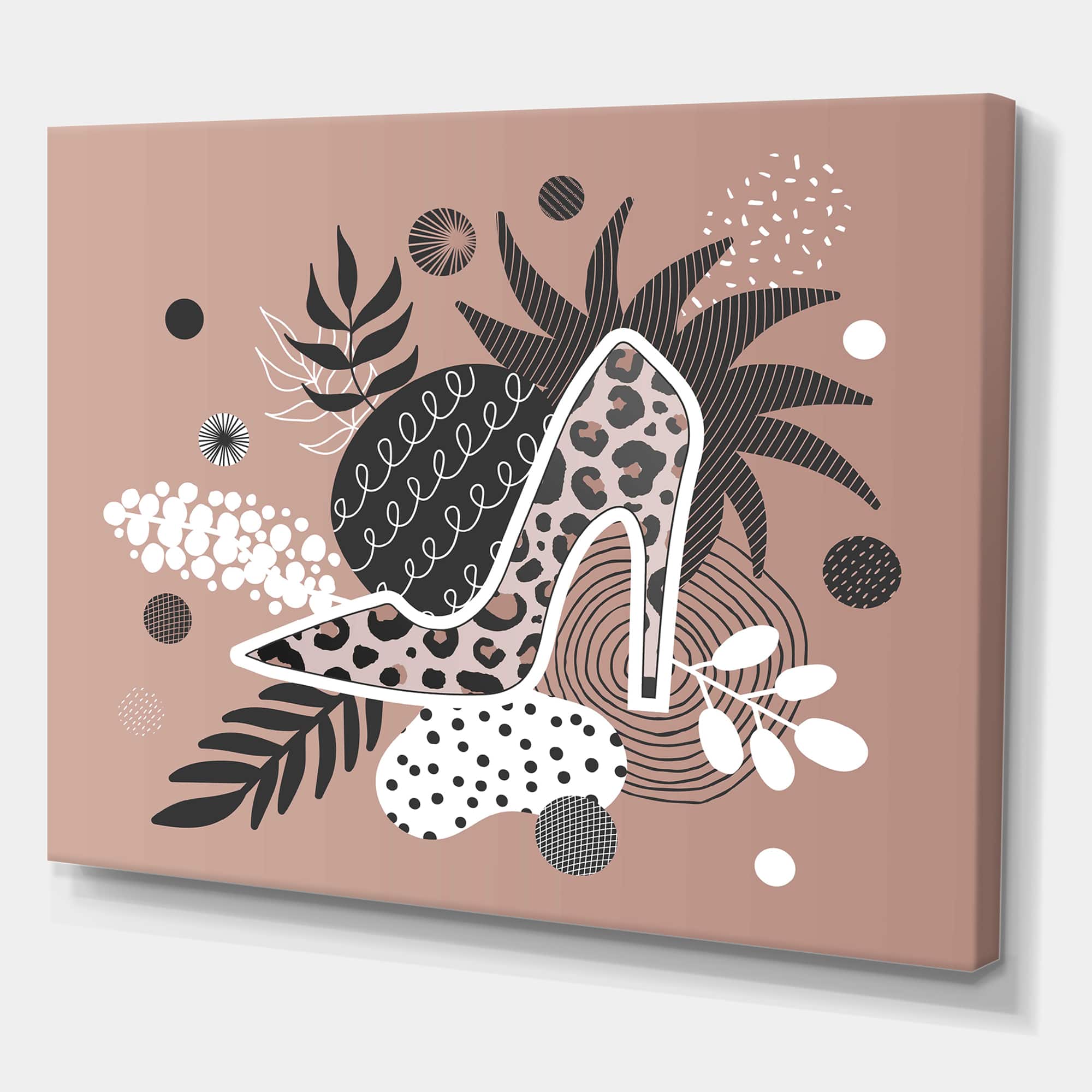 Designart - Leopard High-Heeled Shoes Tropical Leaves